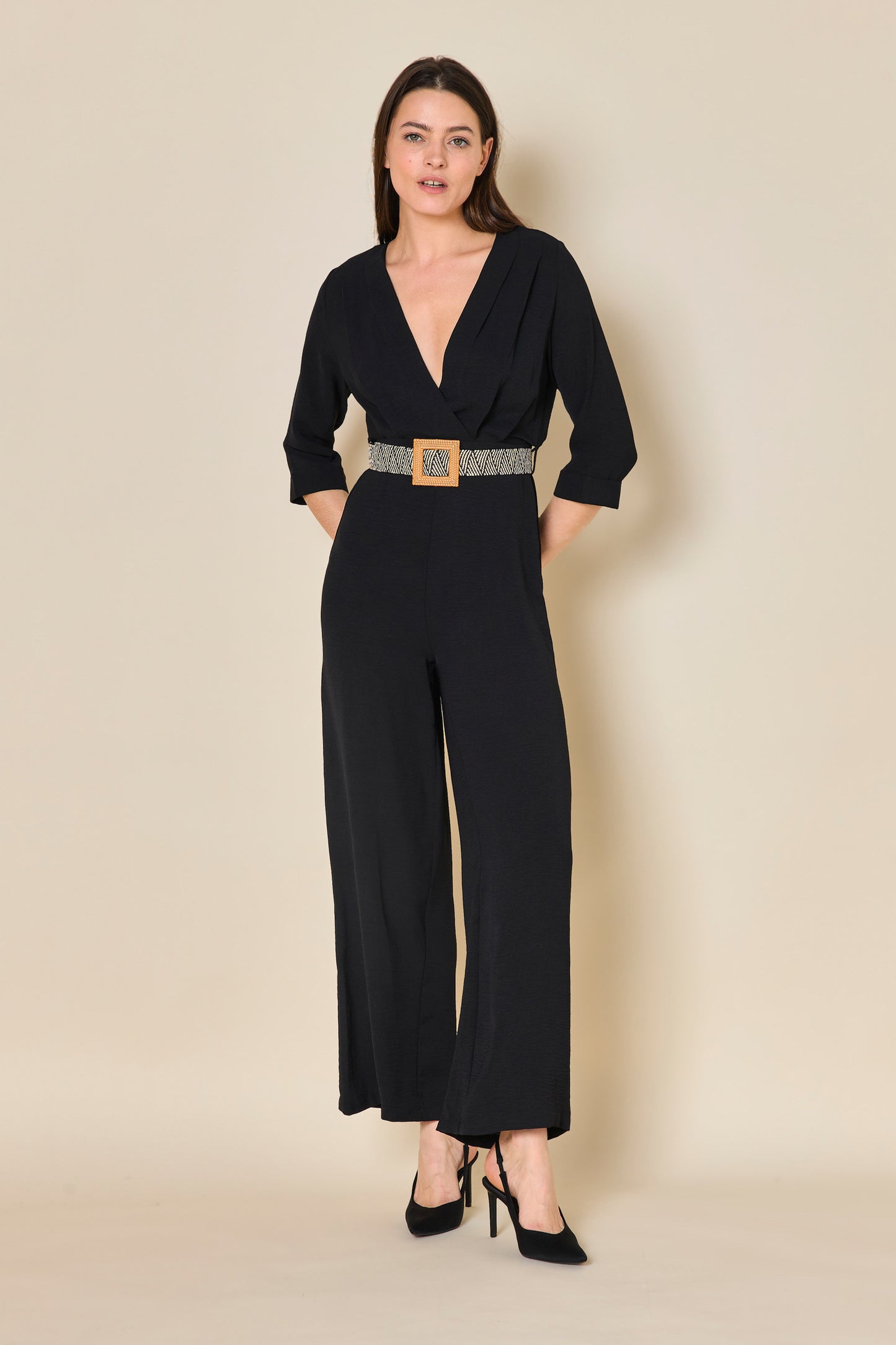 Clara black jumpsuit with belt