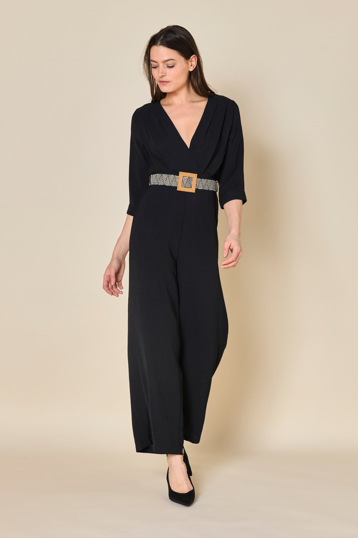 Clara black jumpsuit with belt