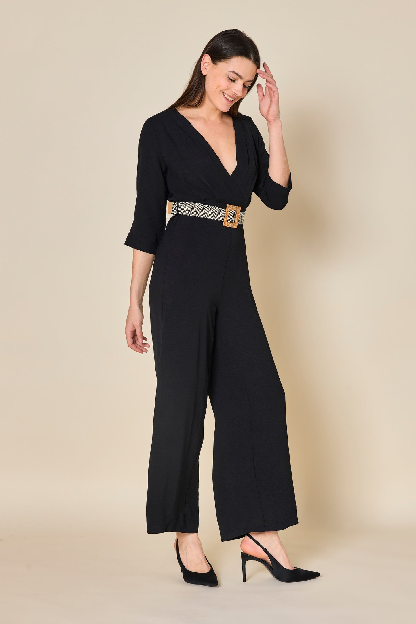 Clara black jumpsuit with belt