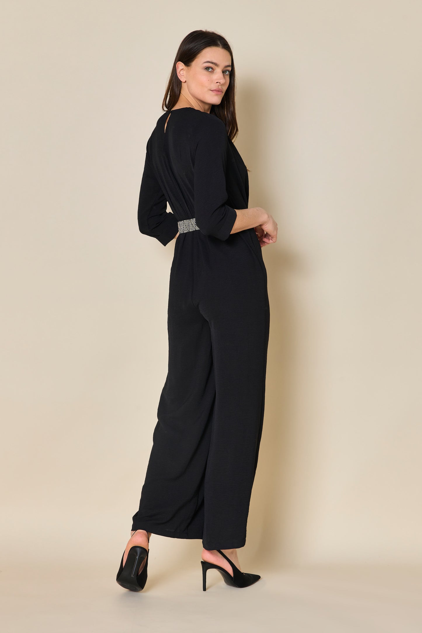 Clara black jumpsuit with belt