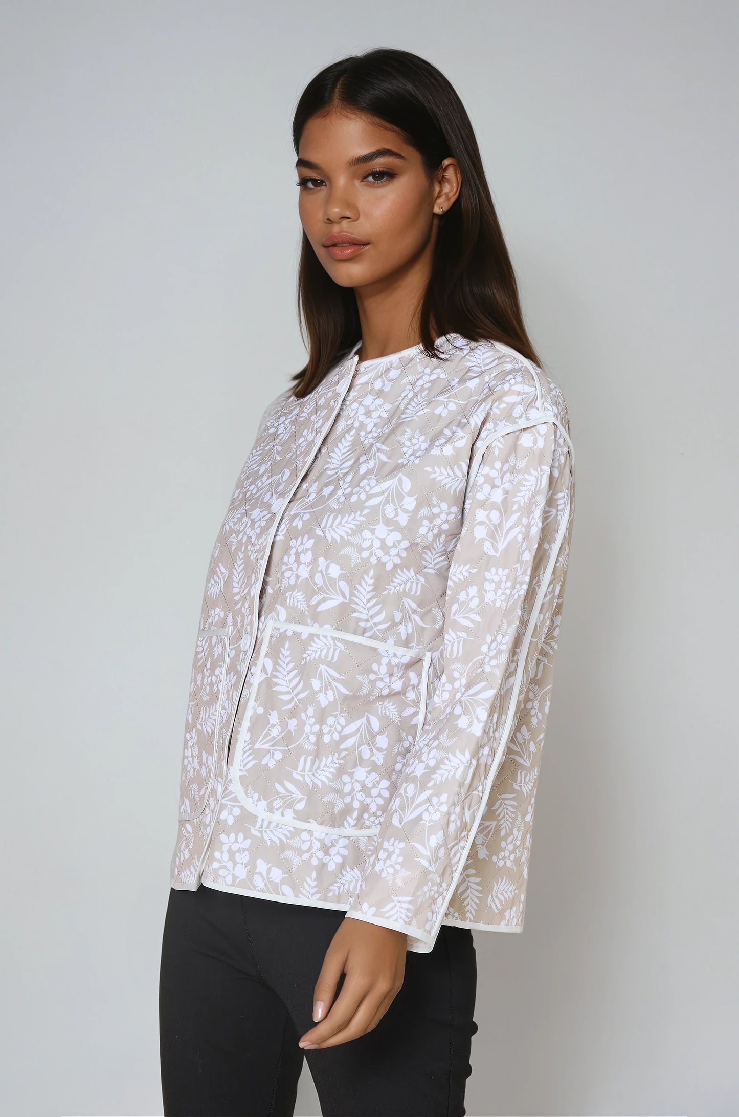 Kate floral beige quilted jacket