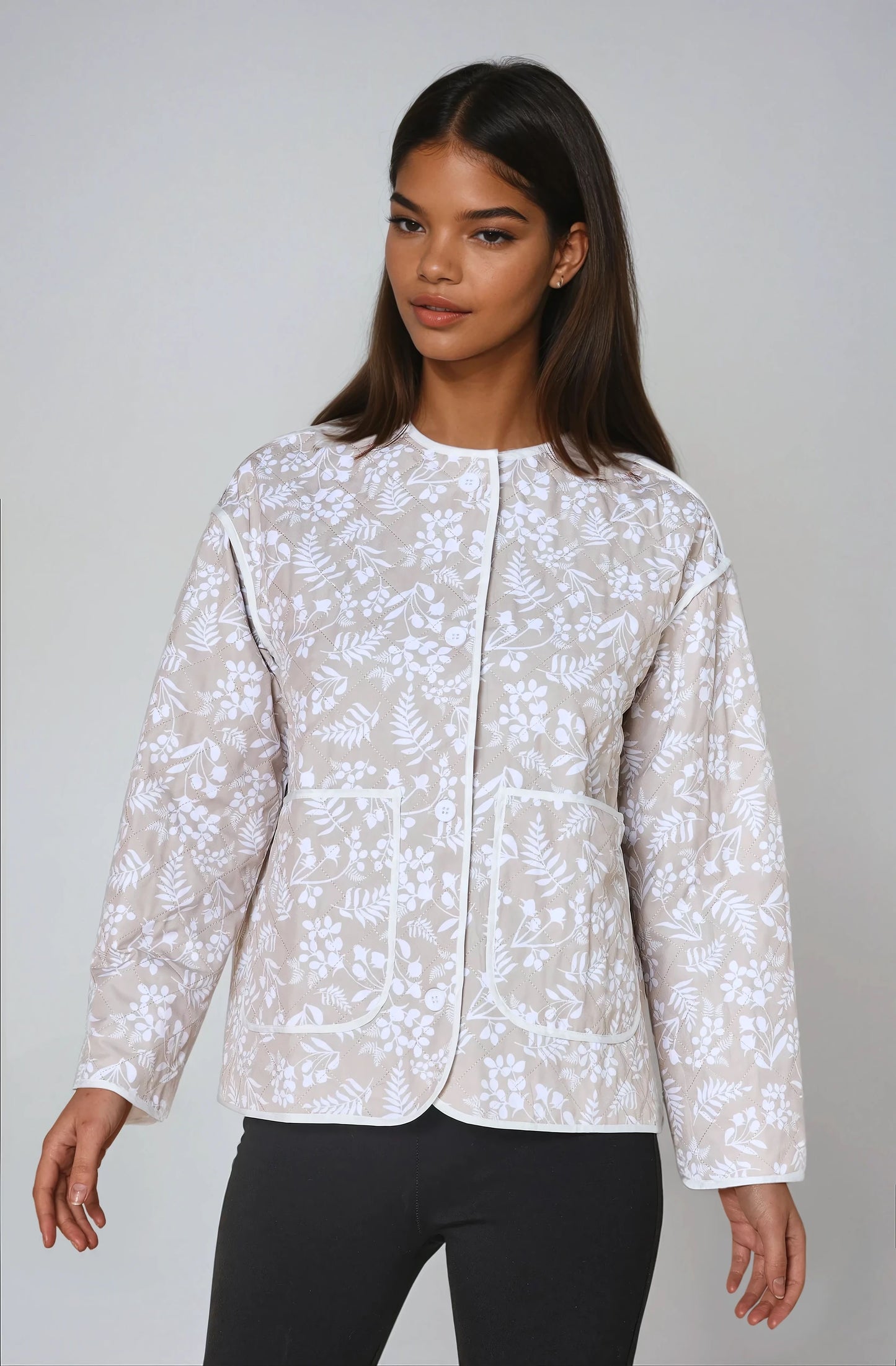 Kate floral beige quilted jacket