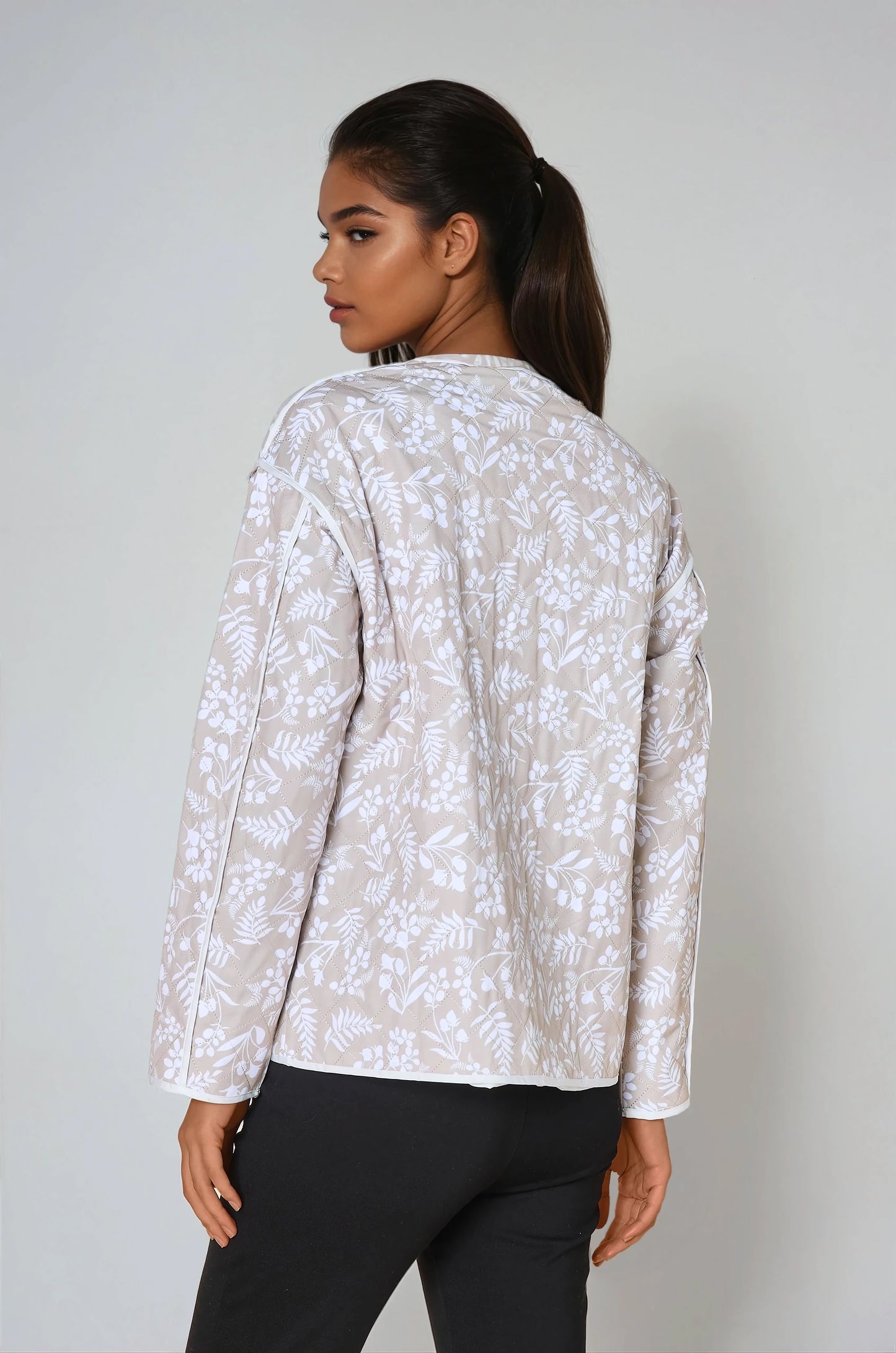 Kate floral beige quilted jacket