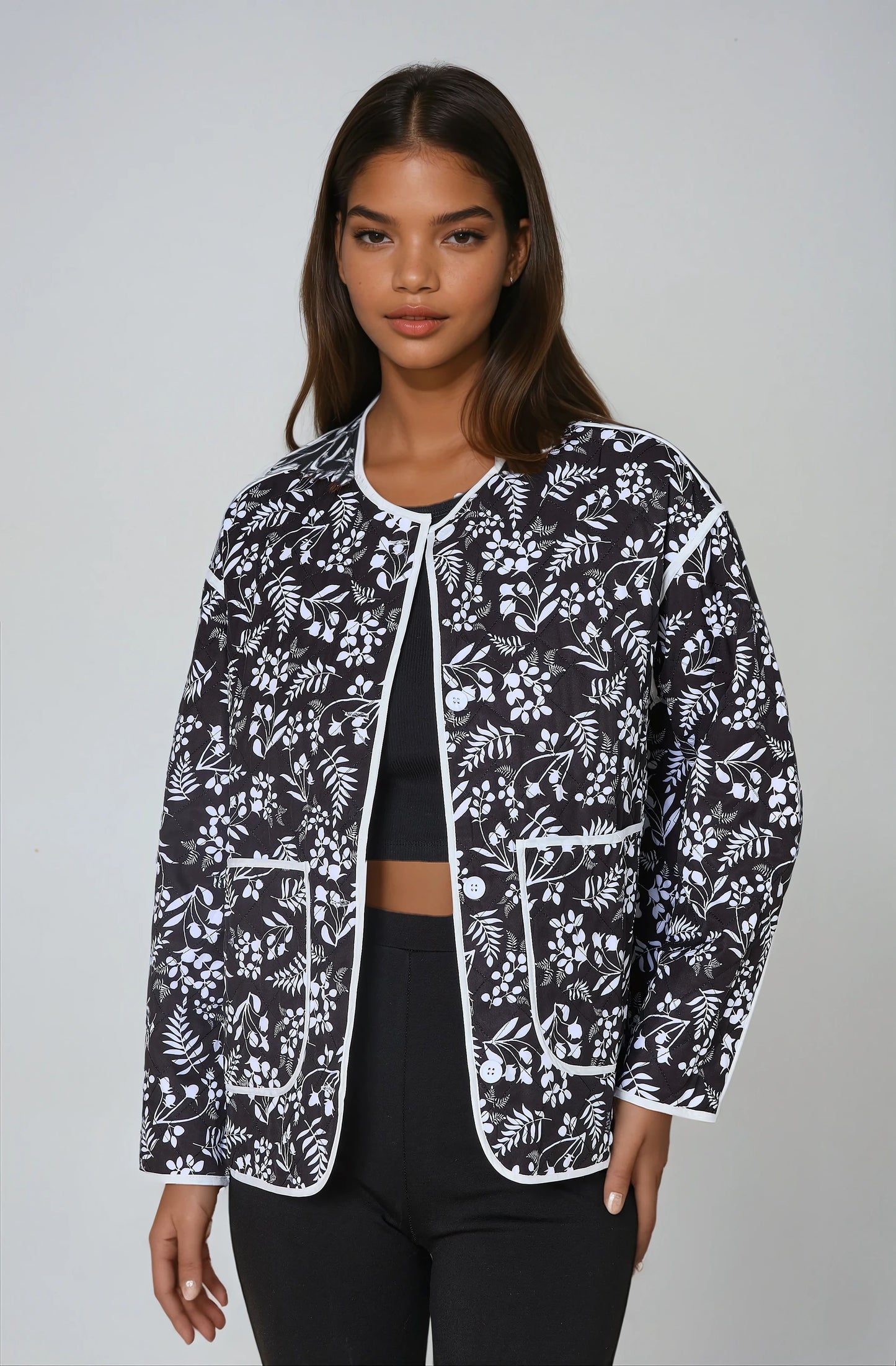 Kate floral black quilted jacket