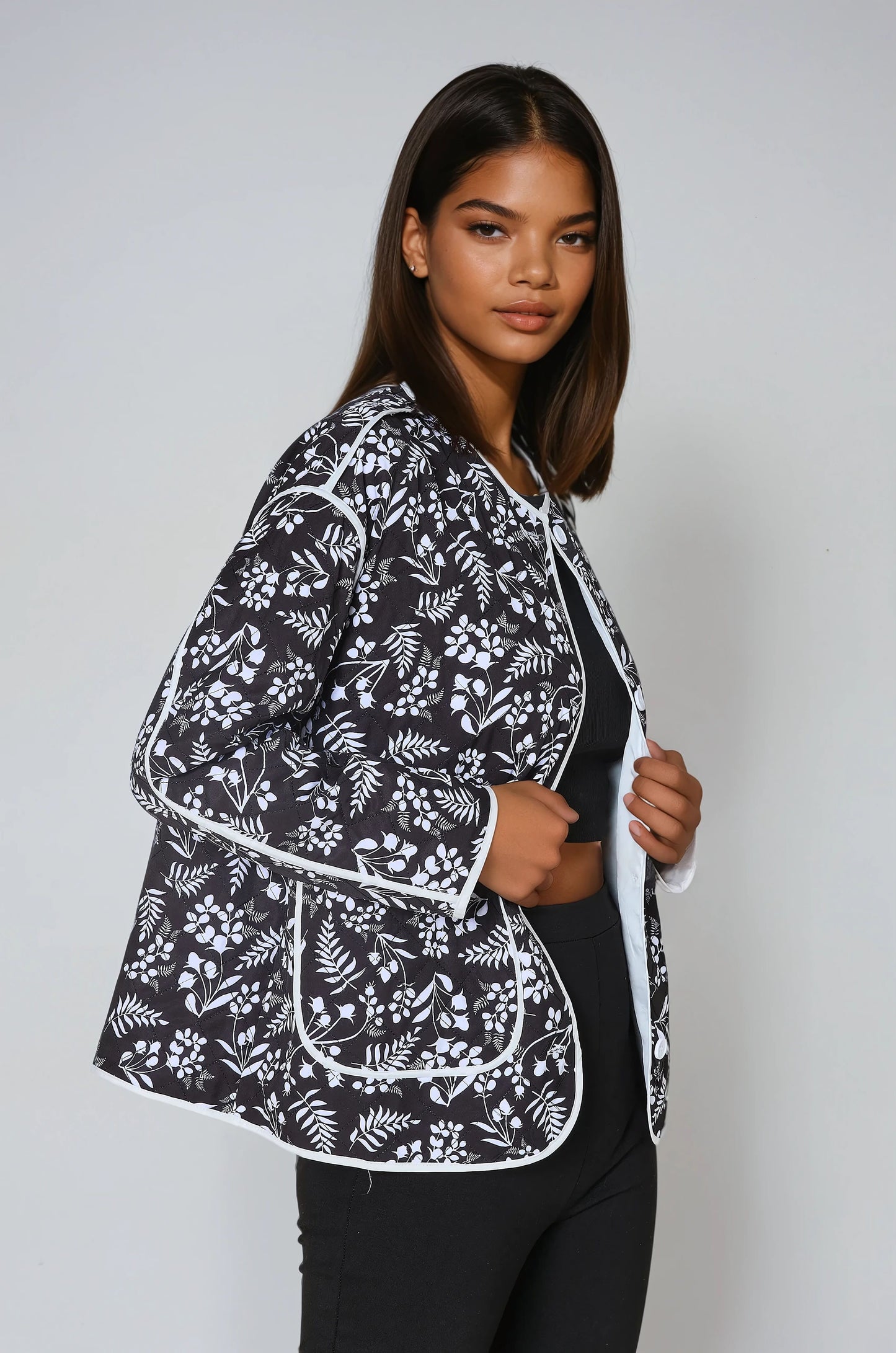 Kate floral black quilted jacket