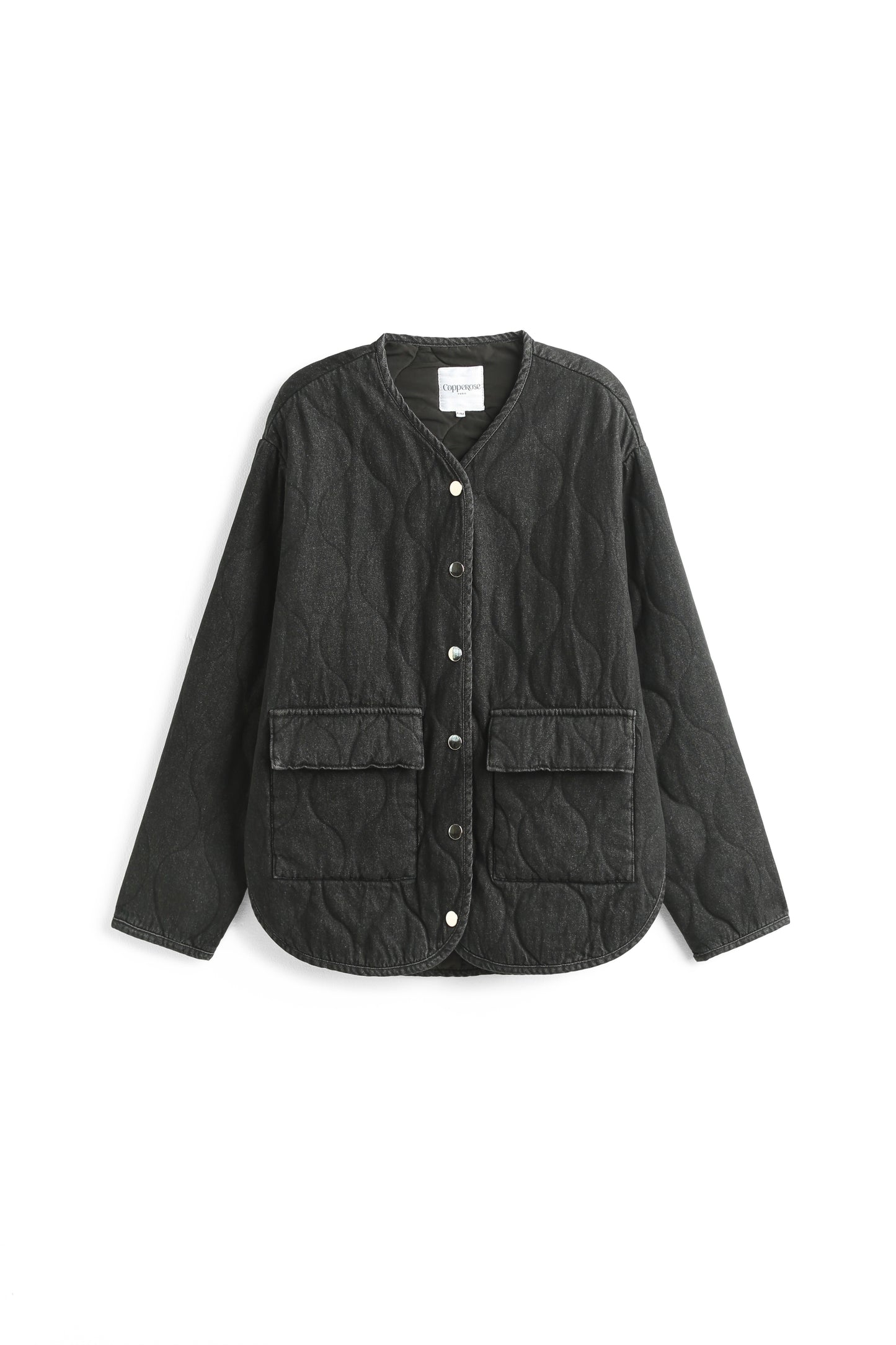 Tara black quilted denim shirt jacket