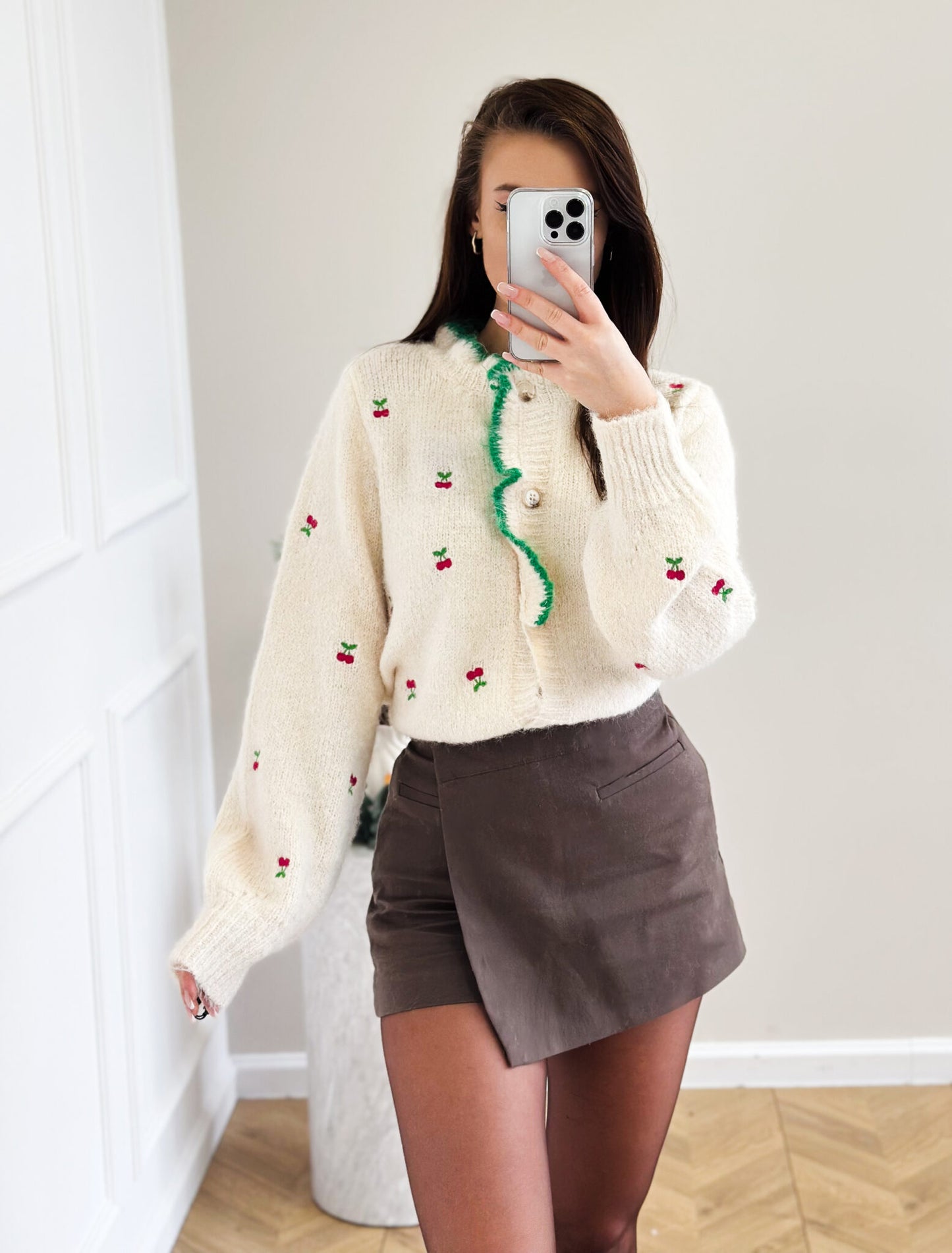 Piper green trim cherry cardigan