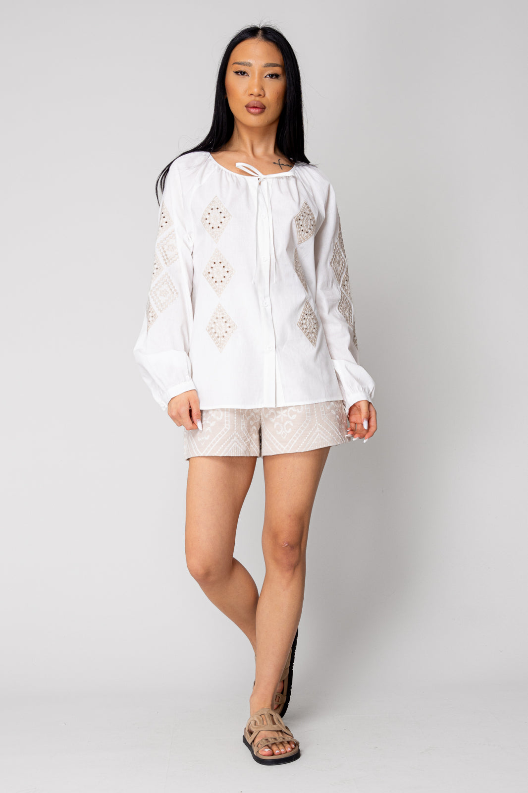 Harper chevron embroidered cotton blouse