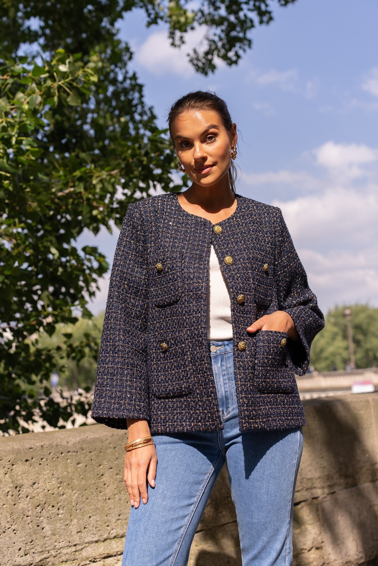 Sofia navy tweed boucle jacket