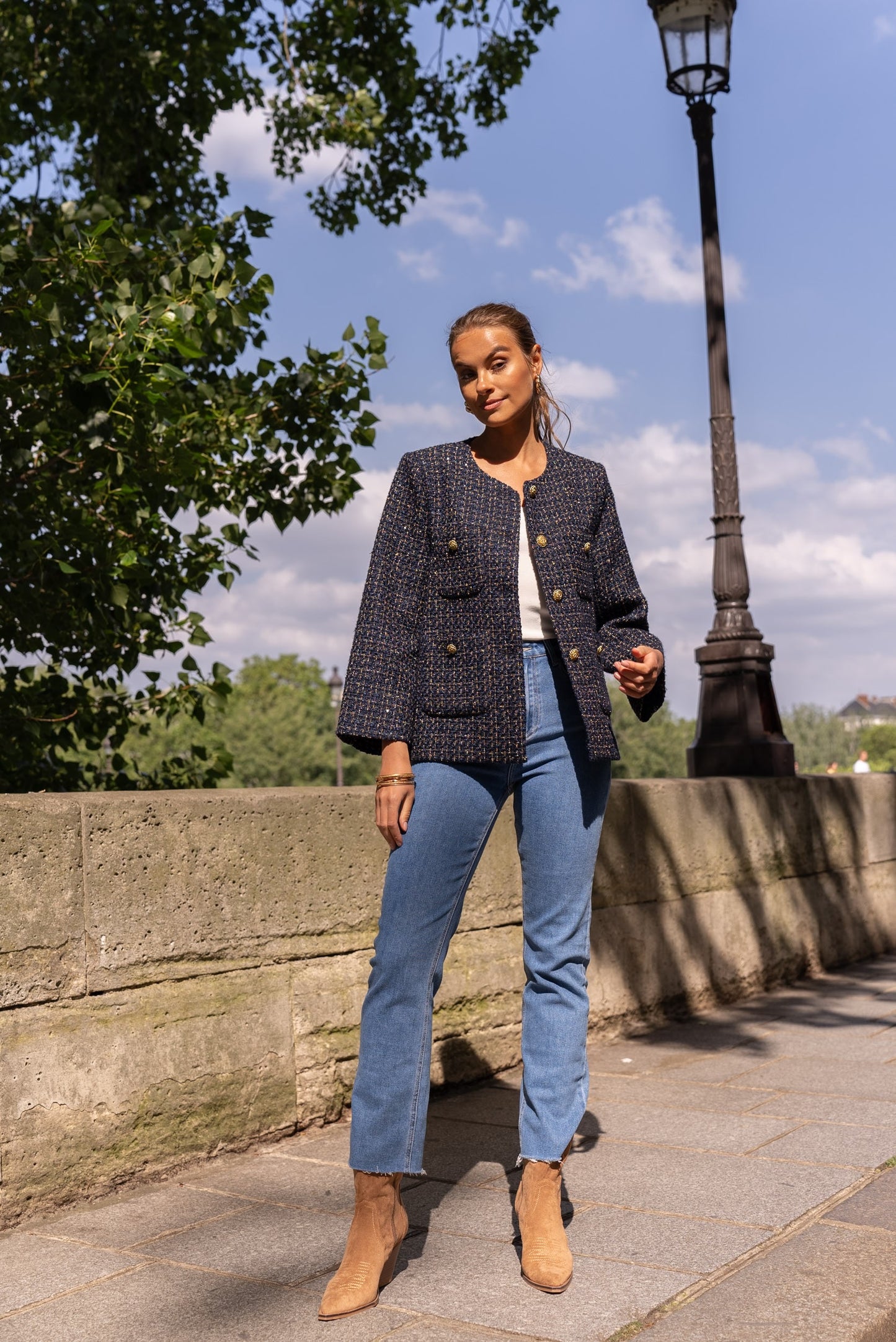 Sofia navy tweed boucle jacket