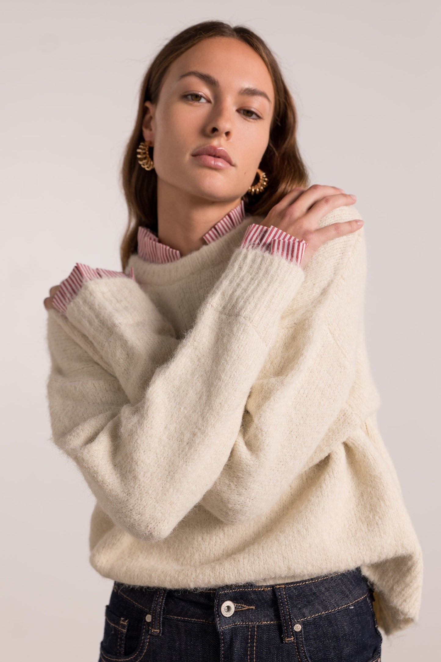 Maeve Ivory jumper with built in collar