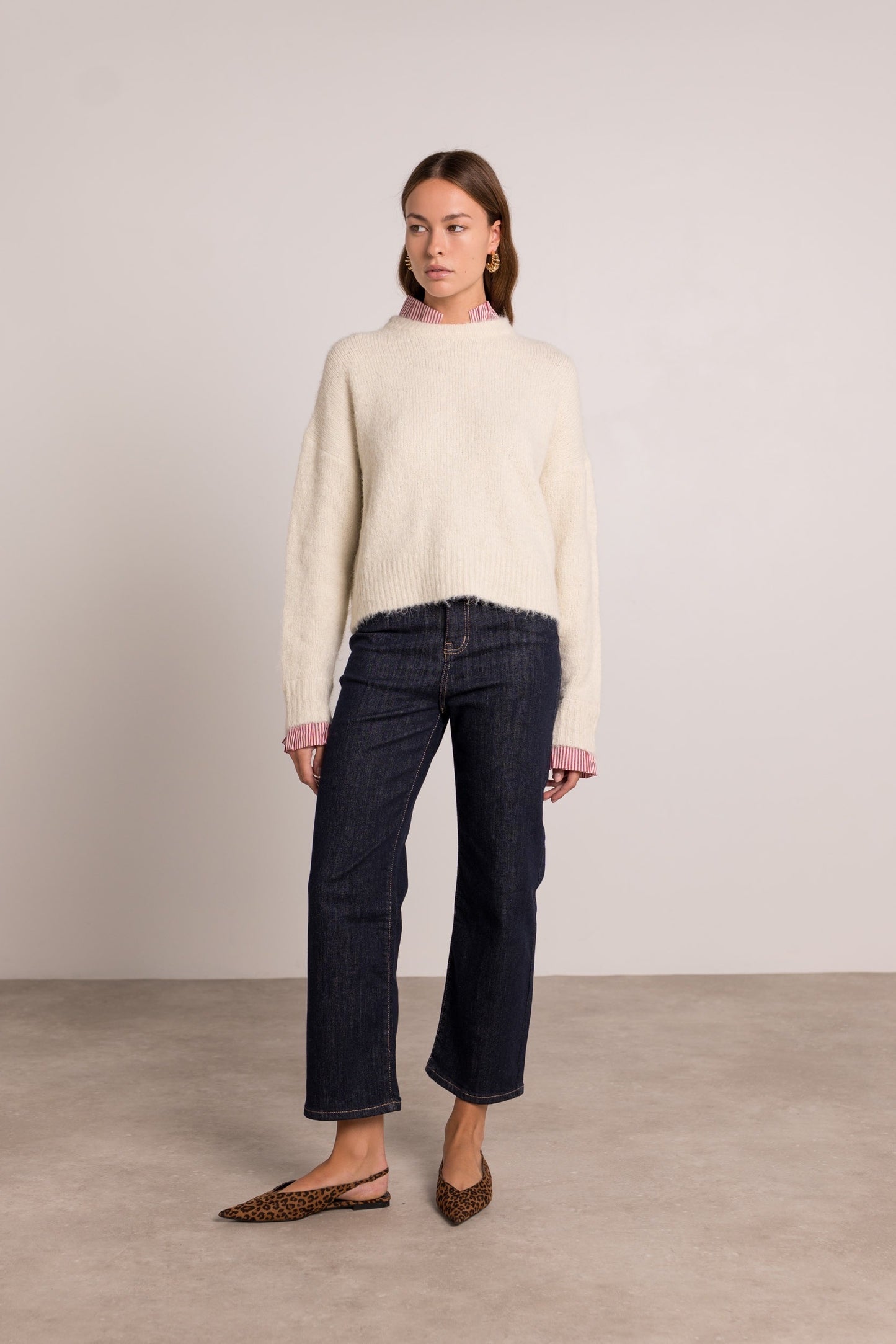 Maeve Ivory jumper with built in collar