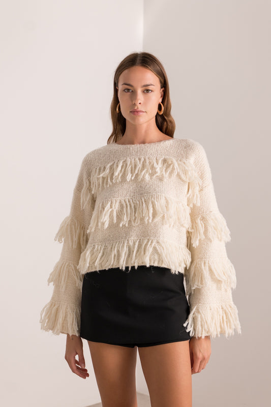 Mia fringe cropped ivory jumper