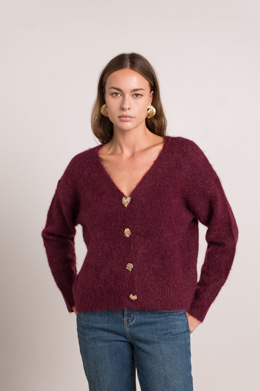 Luna burgundy button detailed cardigan