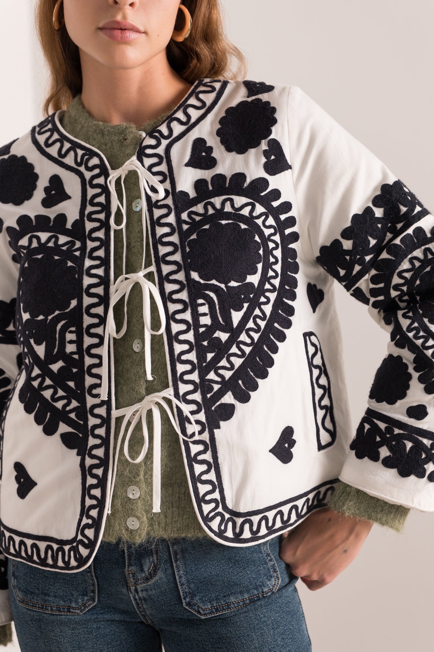 Erin white embroidered quilted jacket