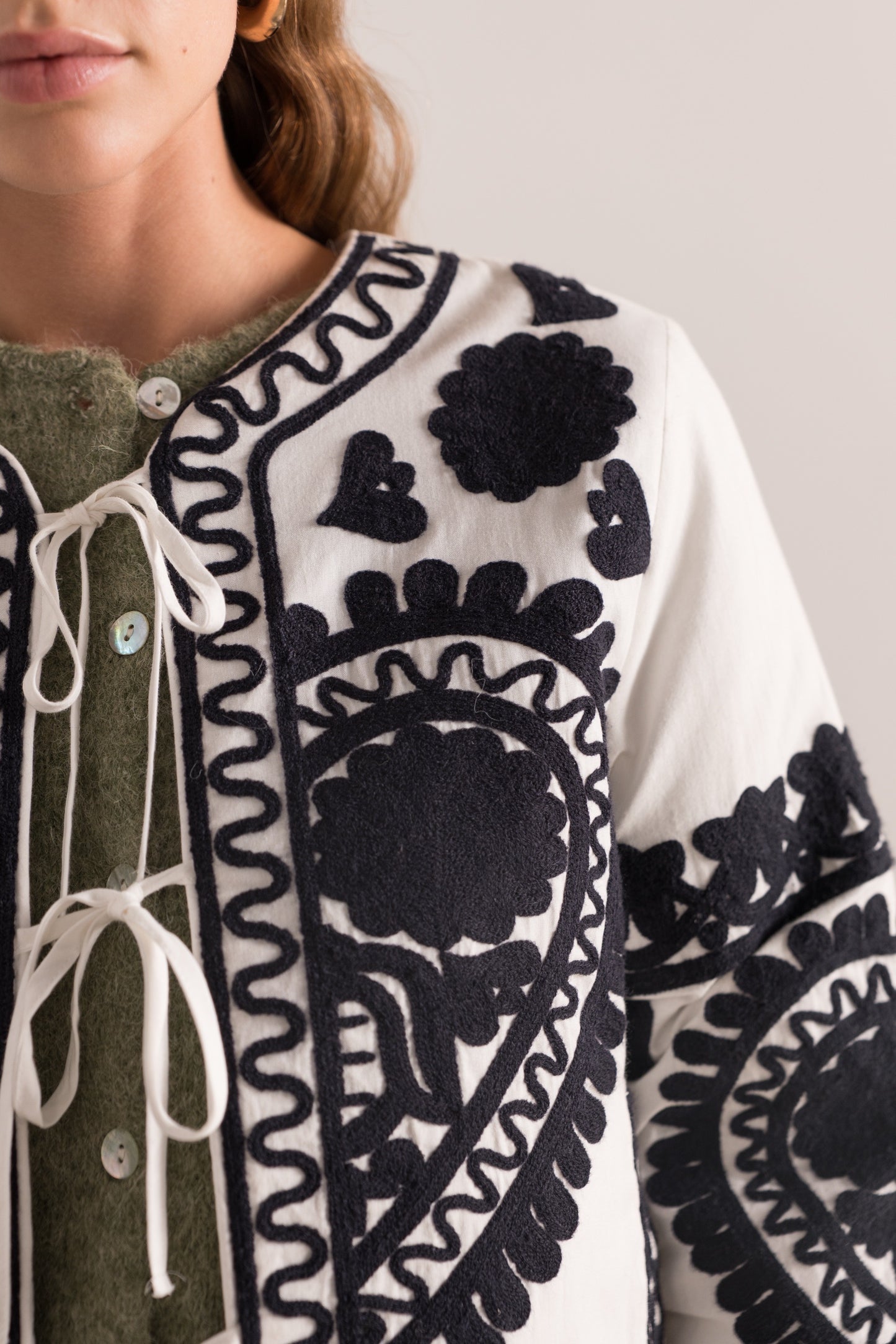 Erin white embroidered quilted jacket
