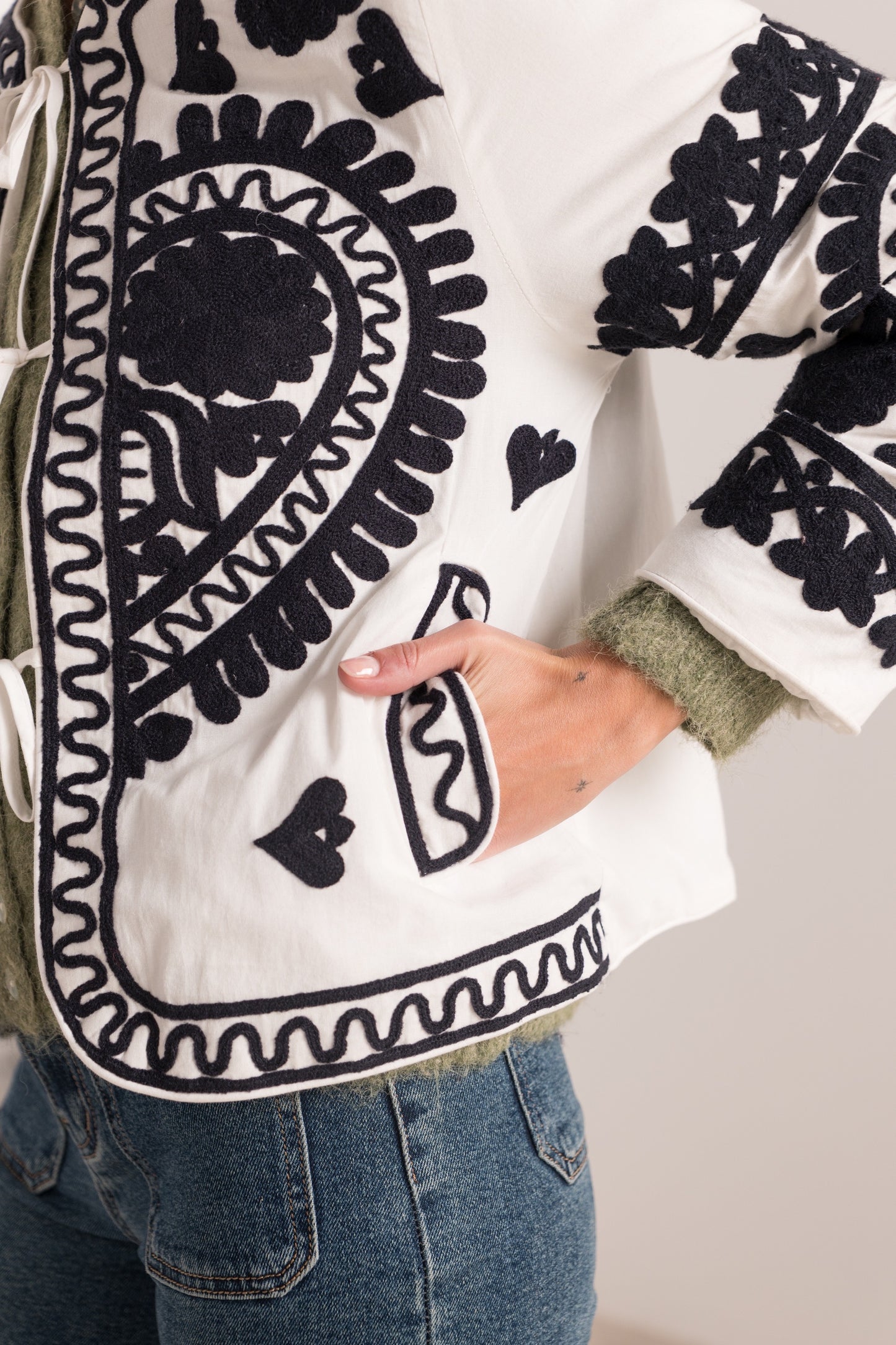 Erin white embroidered quilted jacket