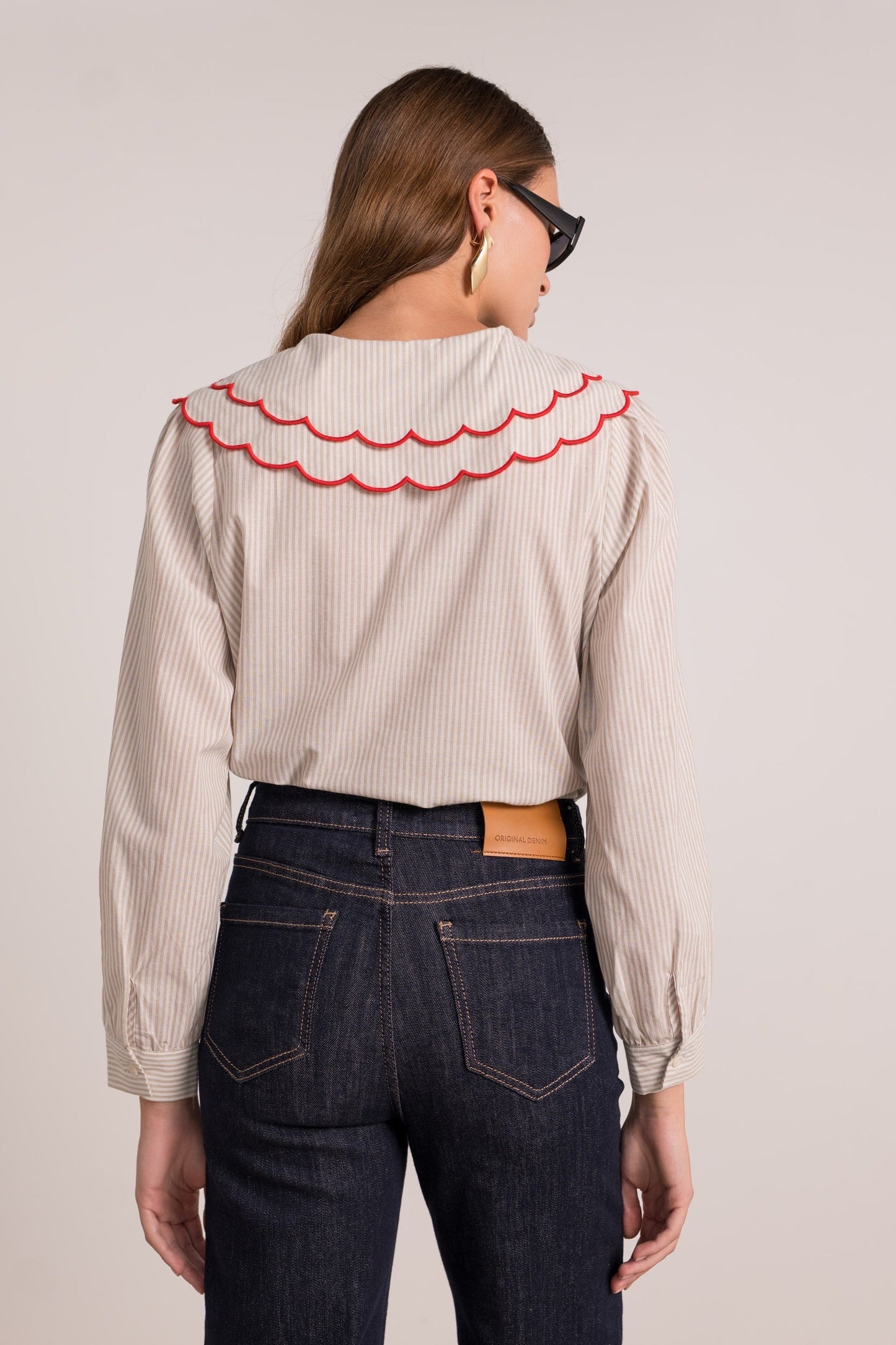 Mairead red scalloped Peter Pan blouse