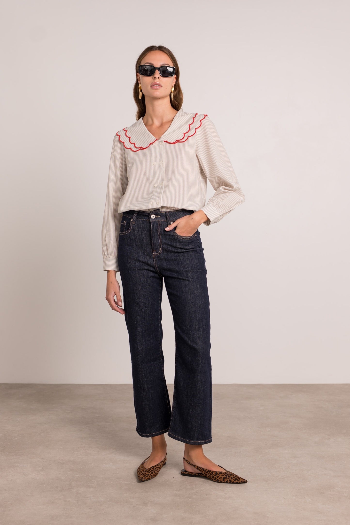 Mairead red scalloped Peter Pan blouse