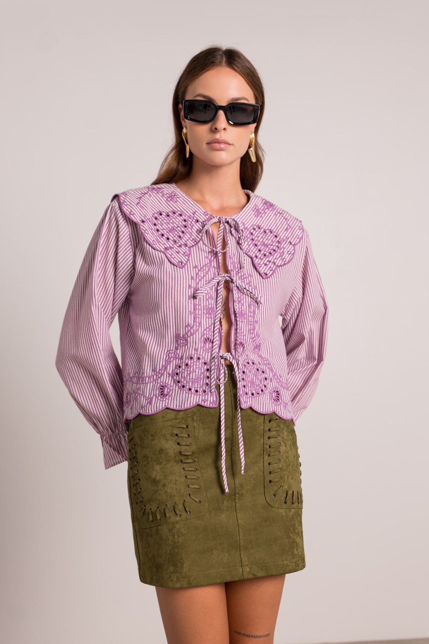 Maya purple stripe Peter Pan collar blouse