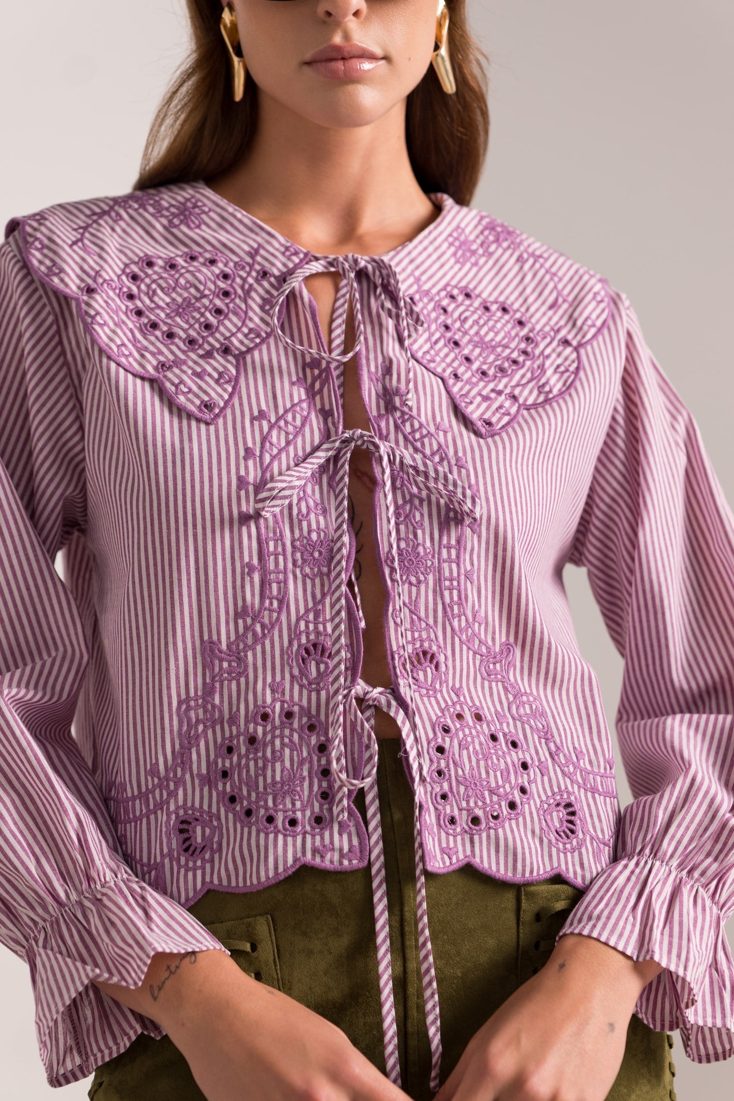 Maya purple stripe Peter Pan collar blouse