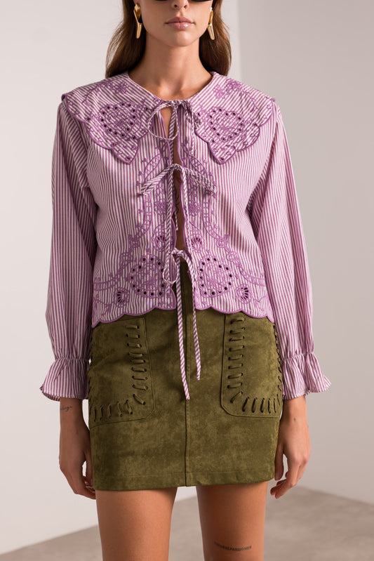 Maya purple stripe Peter Pan collar blouse
