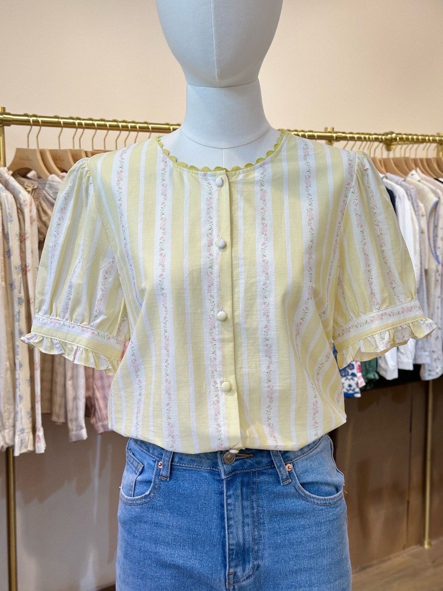 Lydia Yellow floral stripe blouse