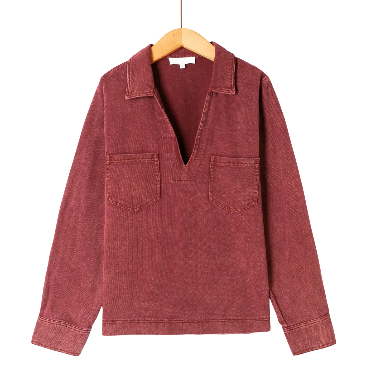 Avery burgundy denim shirt blouse
