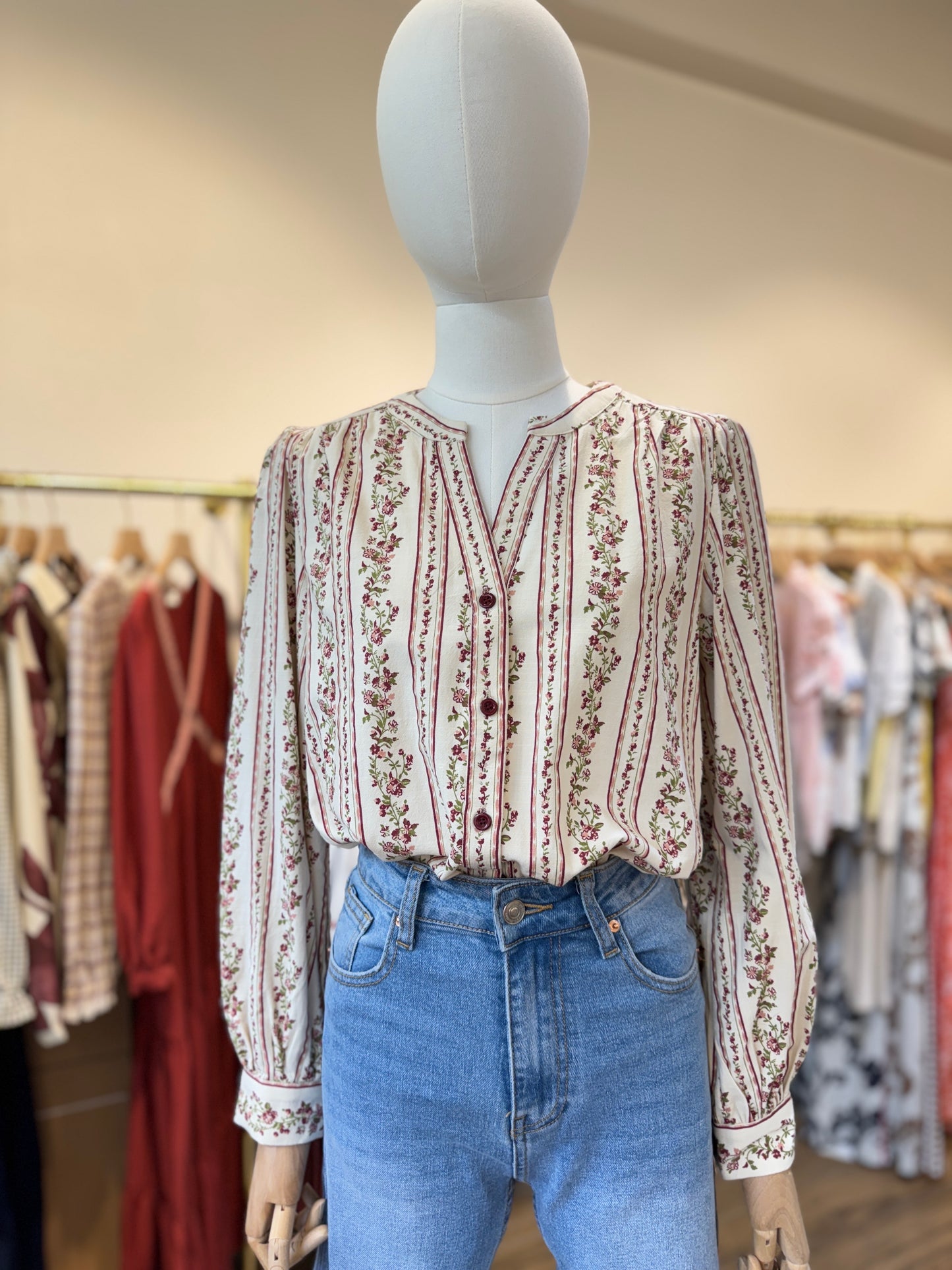 Hazel burgundy floral cotton blouse