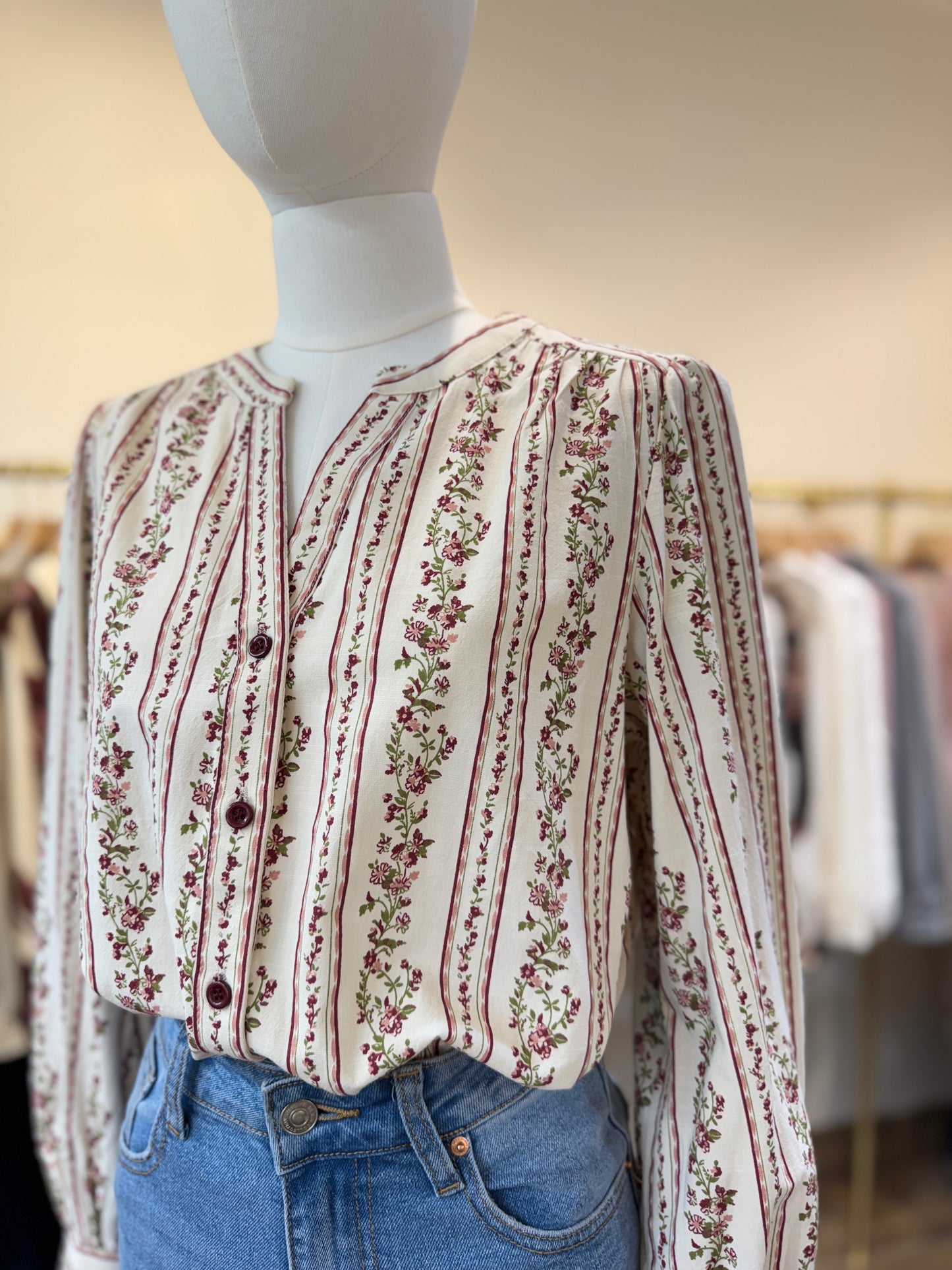 Hazel burgundy floral cotton blouse