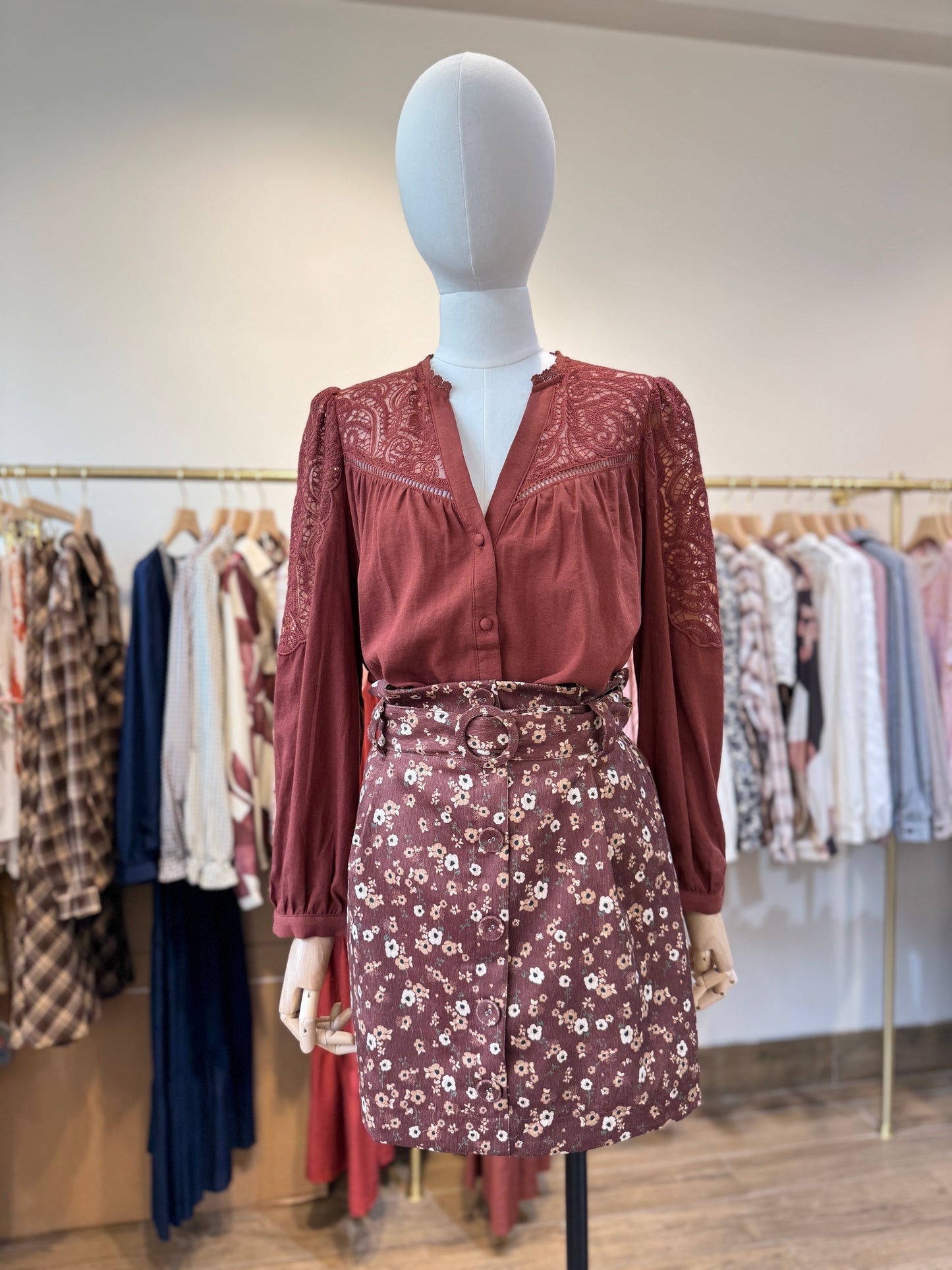 Scarlett rust lace embroidered blouse