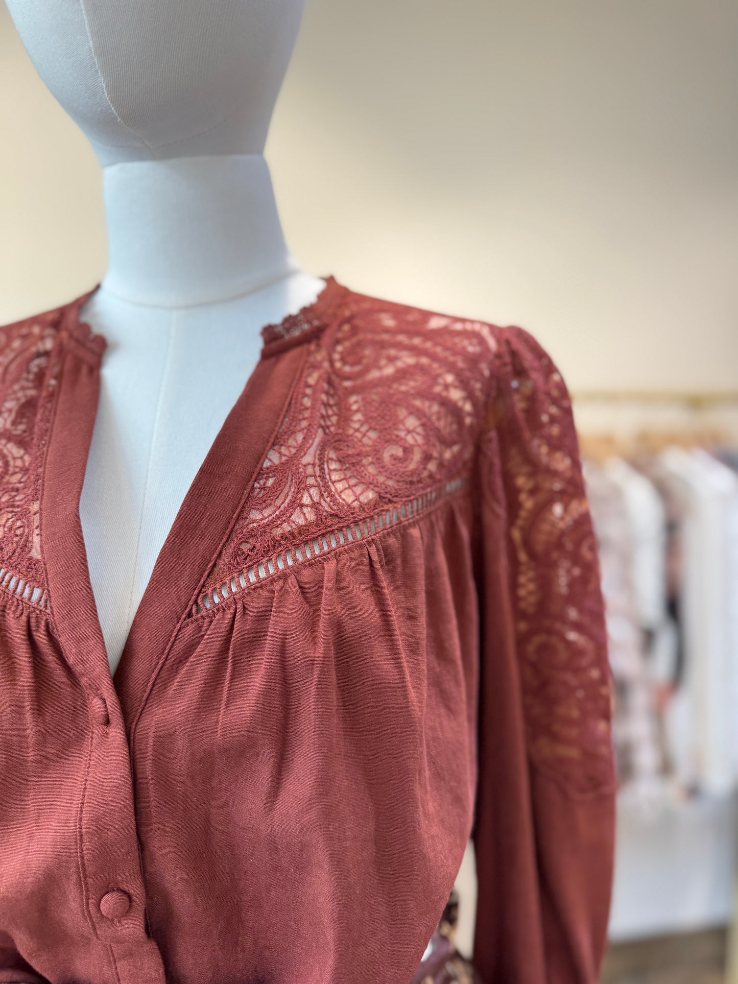 Scarlett rust lace embroidered blouse
