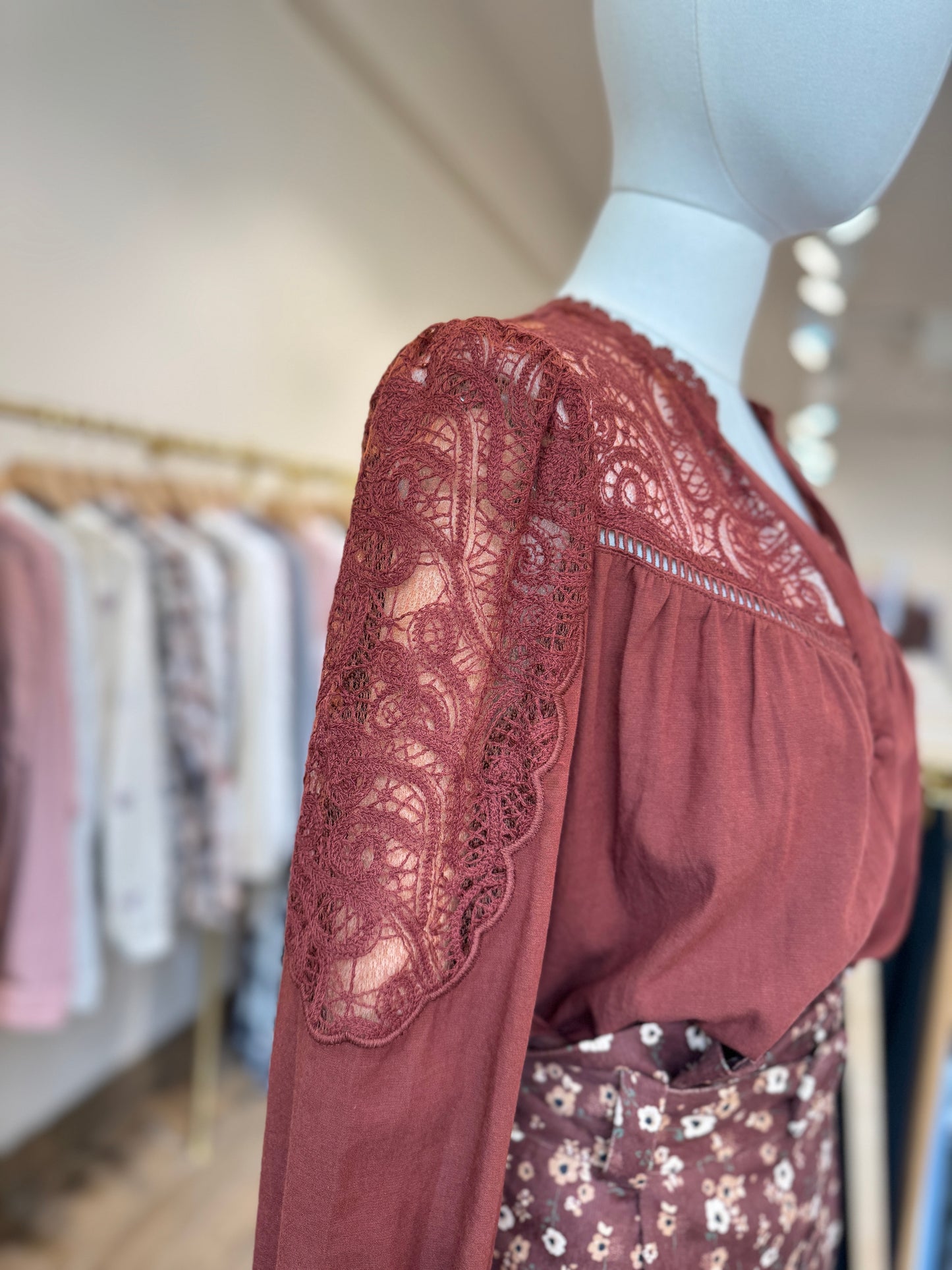 Scarlett rust lace embroidered blouse
