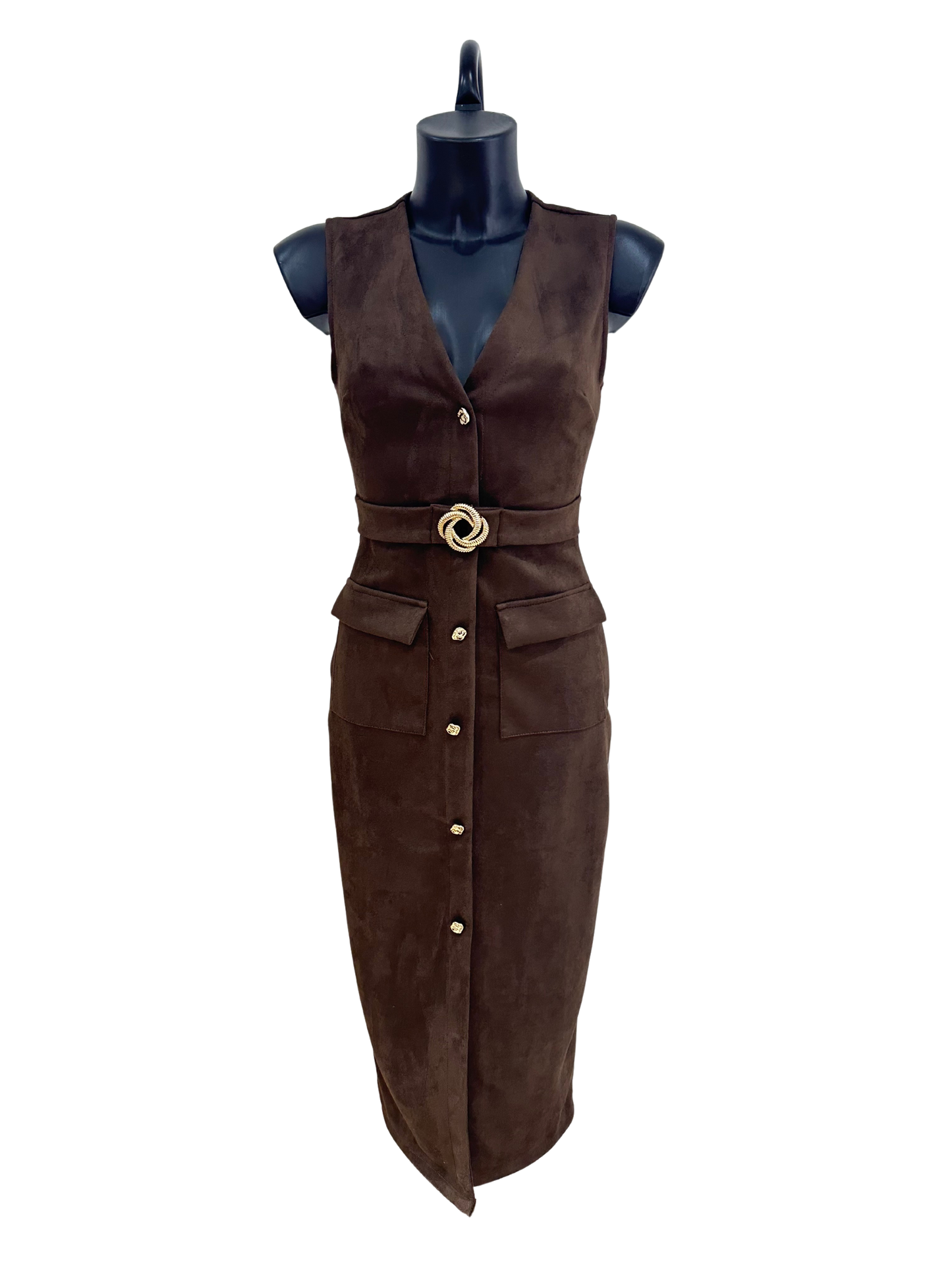 Darcy chocolate brown faux suede dress