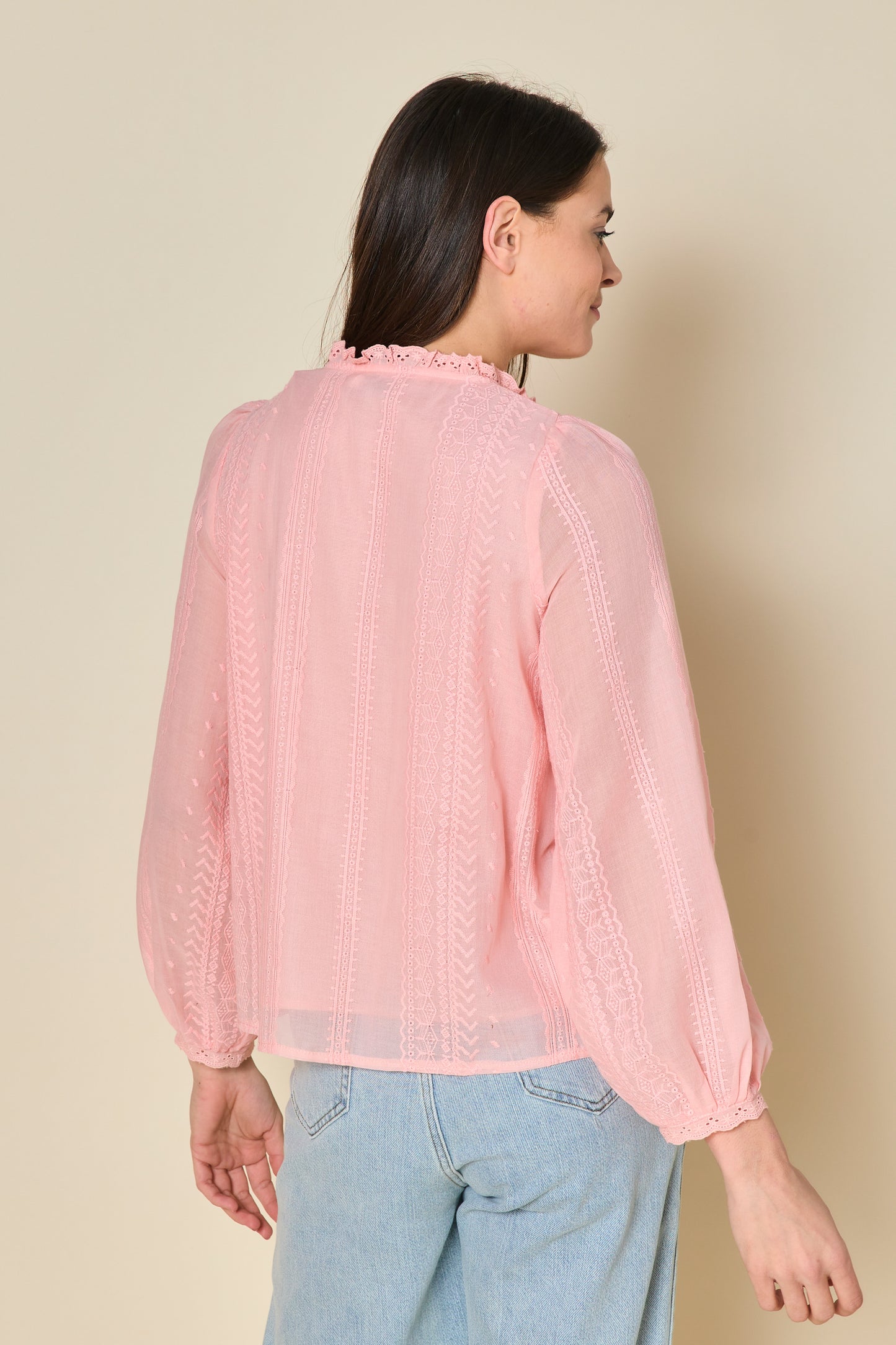 Frances powder pink pearl neck blouse