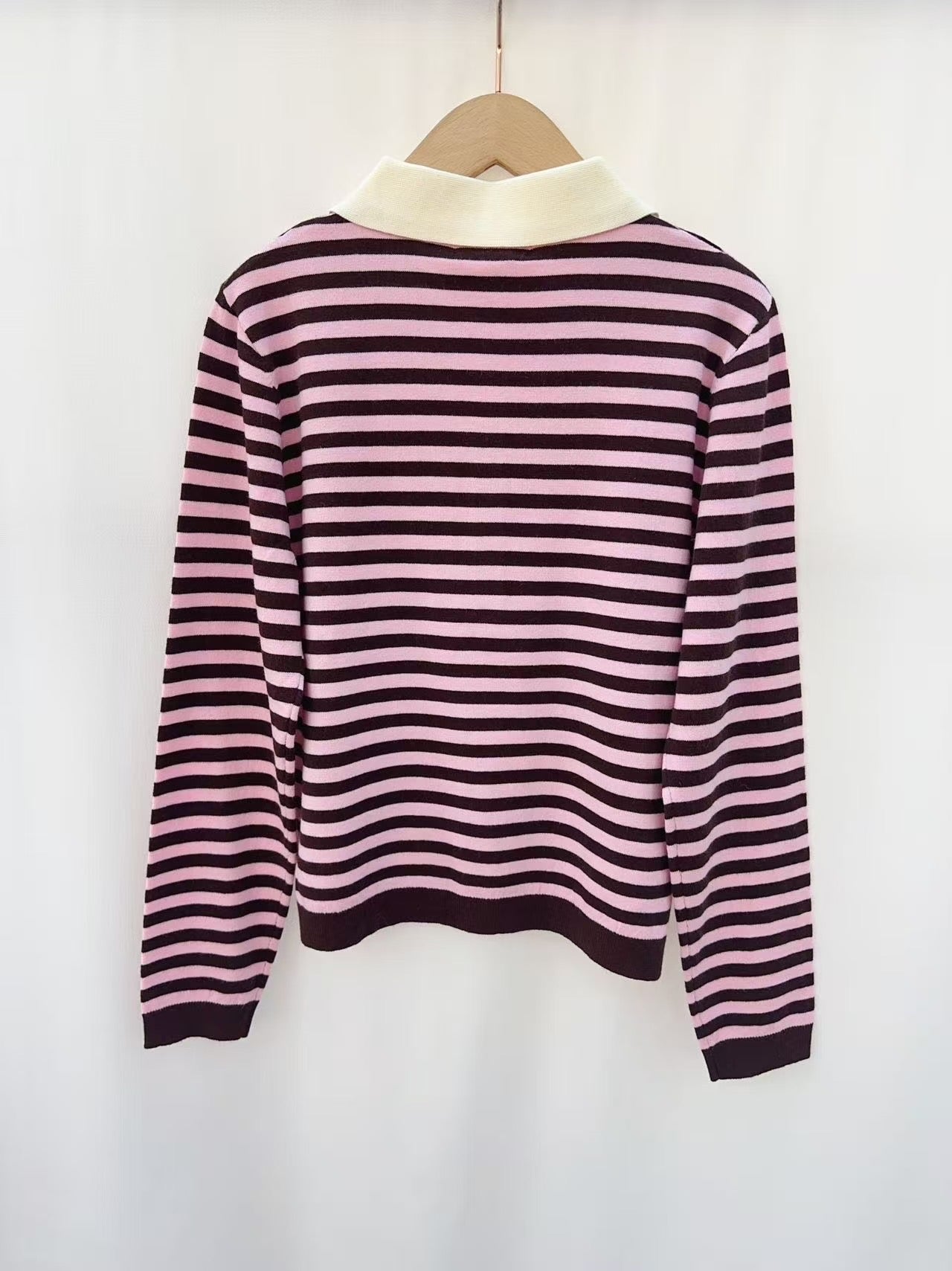 Beth pink striped knit polo top