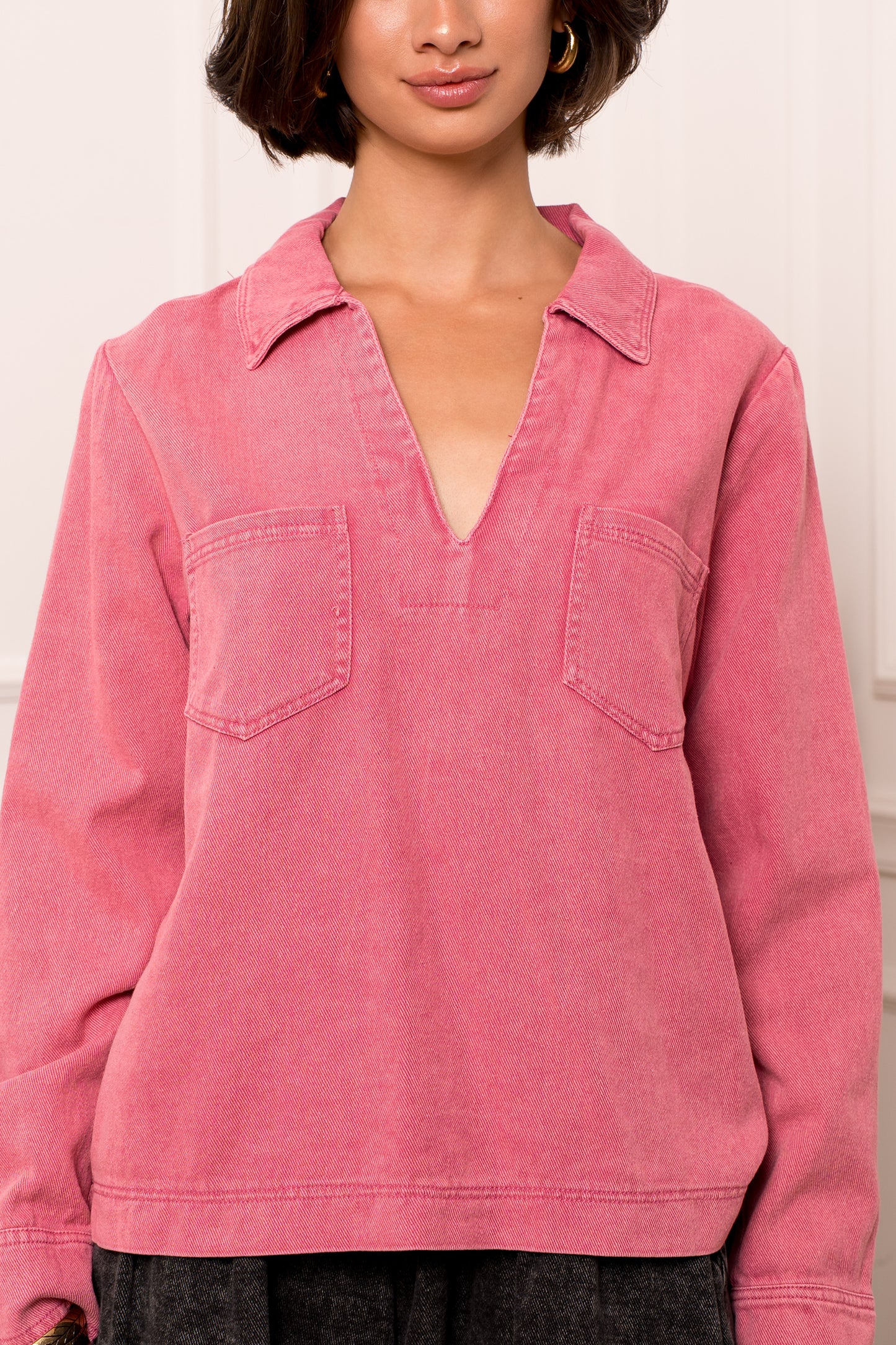 Avery pink denim shirt blouse