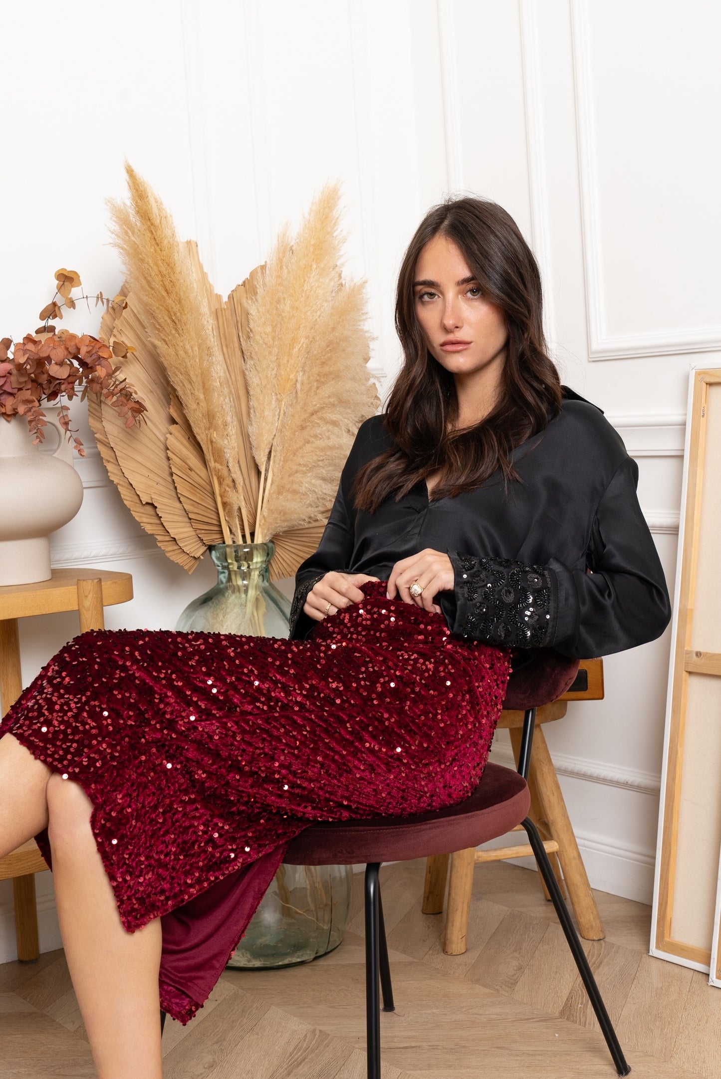 Quinlan burgundy sequin skirt