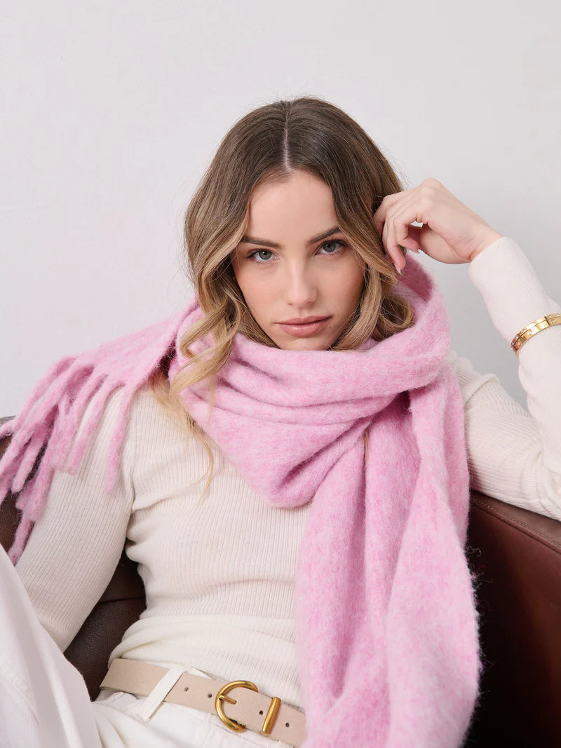XL wool fluffy soft pink scarf