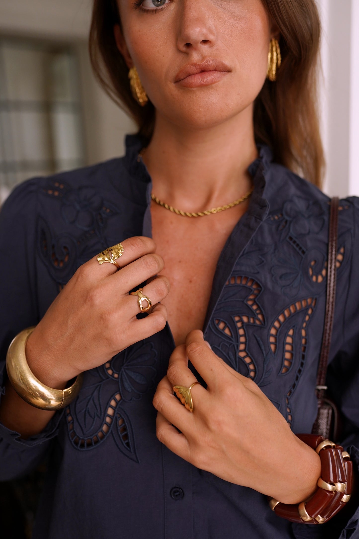 Edith navy embroidery lace cut work blouse