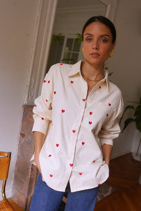 Bella heart print beige cotton shirt