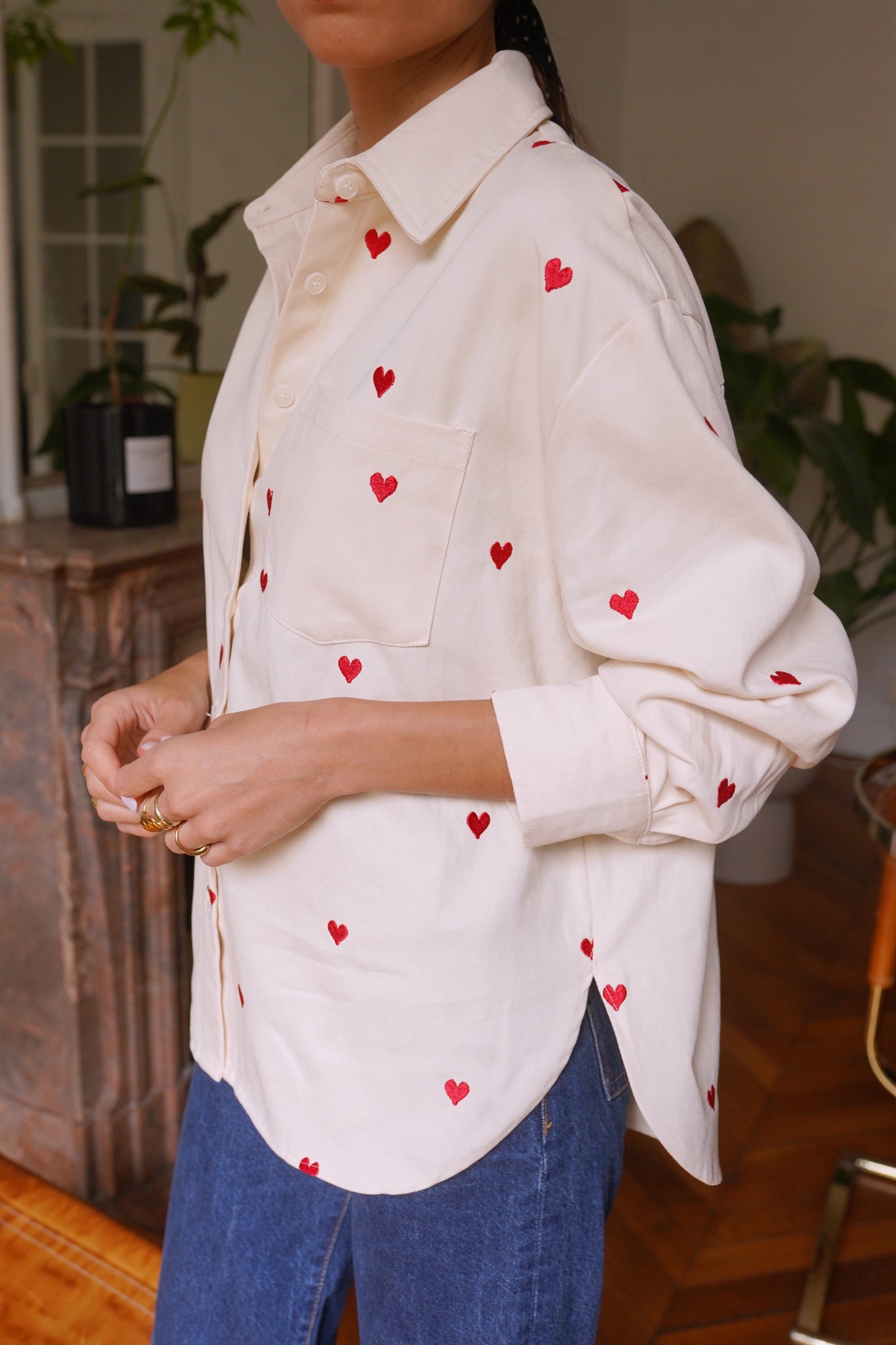 Bella heart print beige cotton shirt