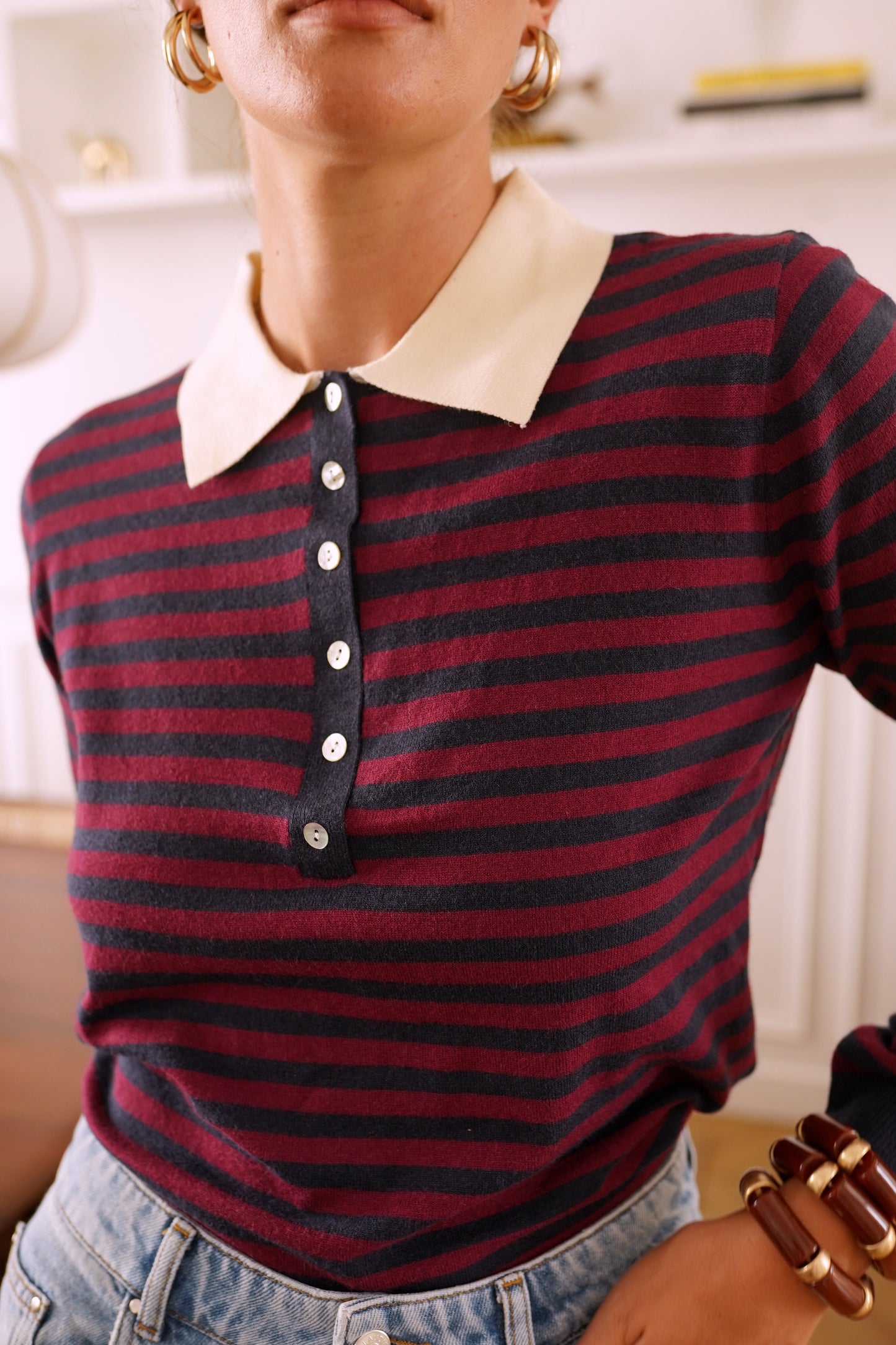 Erin navy & burgundy polo knit jumper