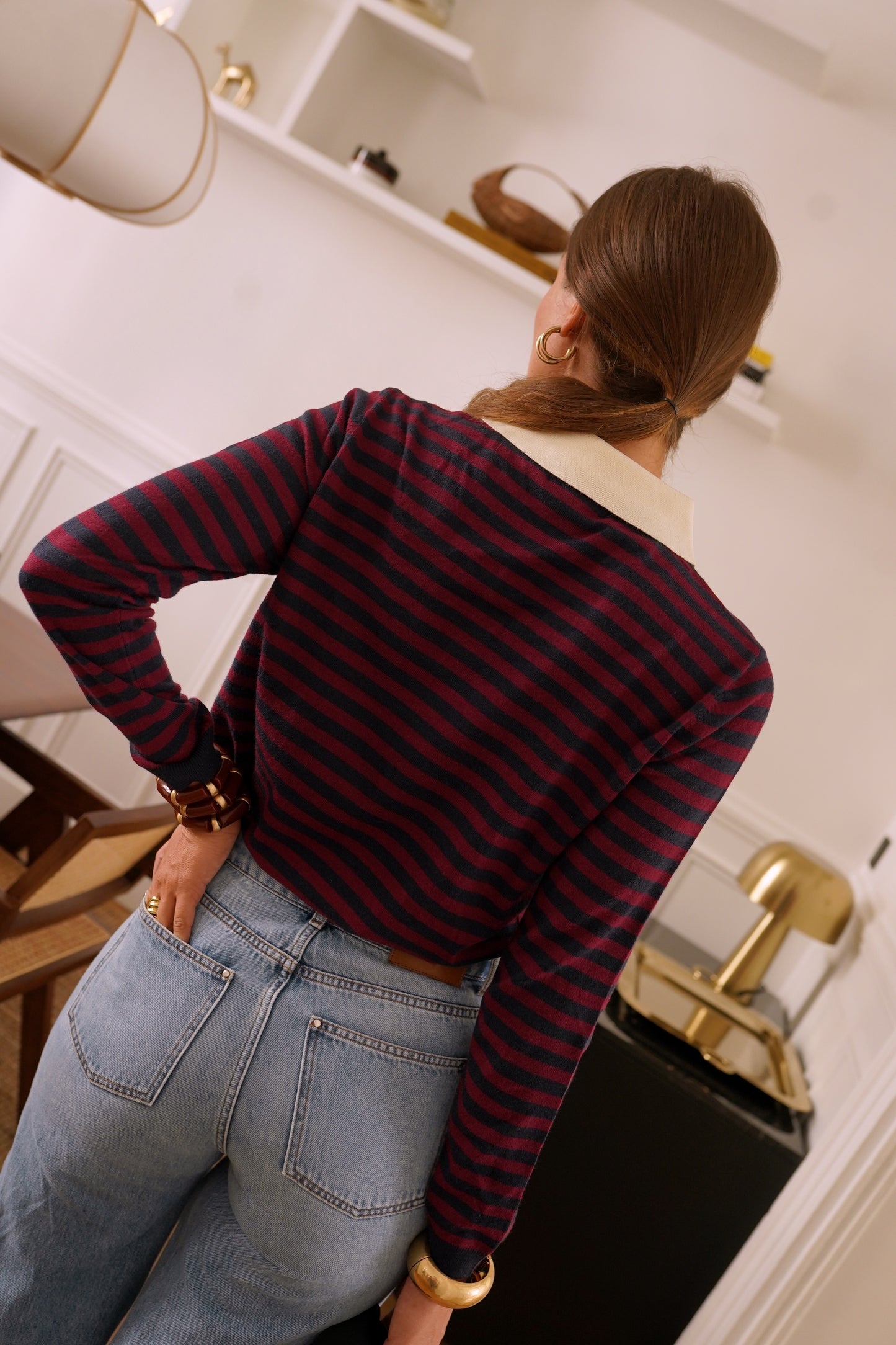 Erin navy & burgundy polo knit jumper