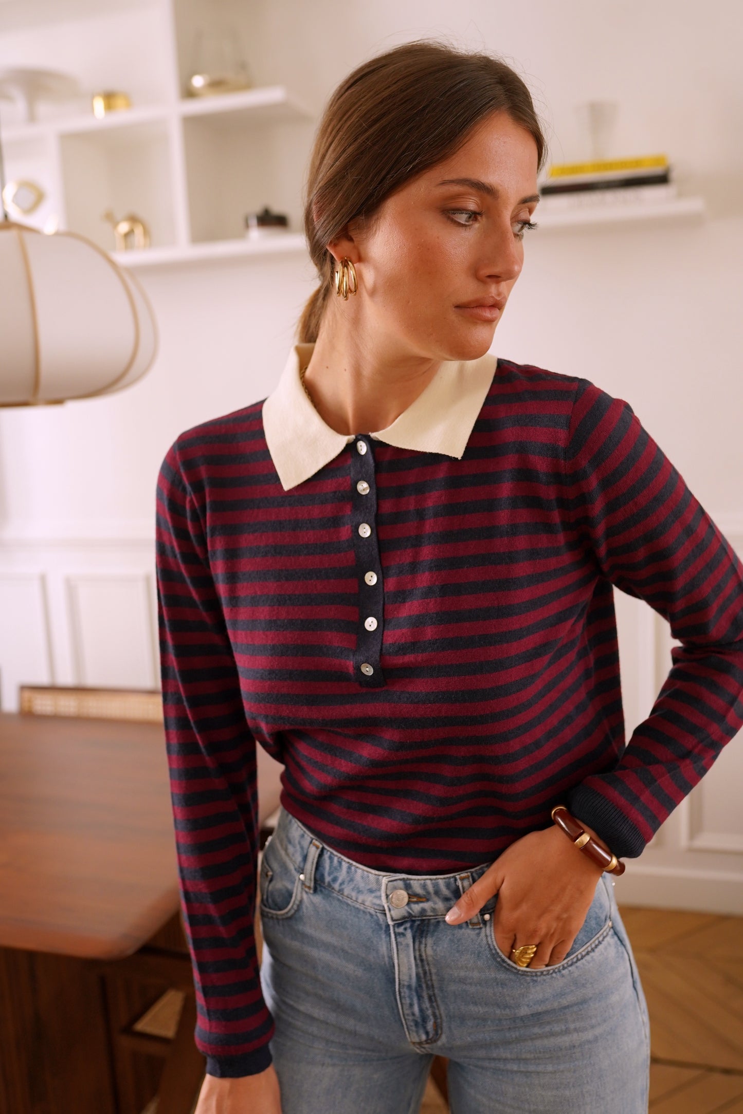 Erin navy & burgundy polo knit jumper