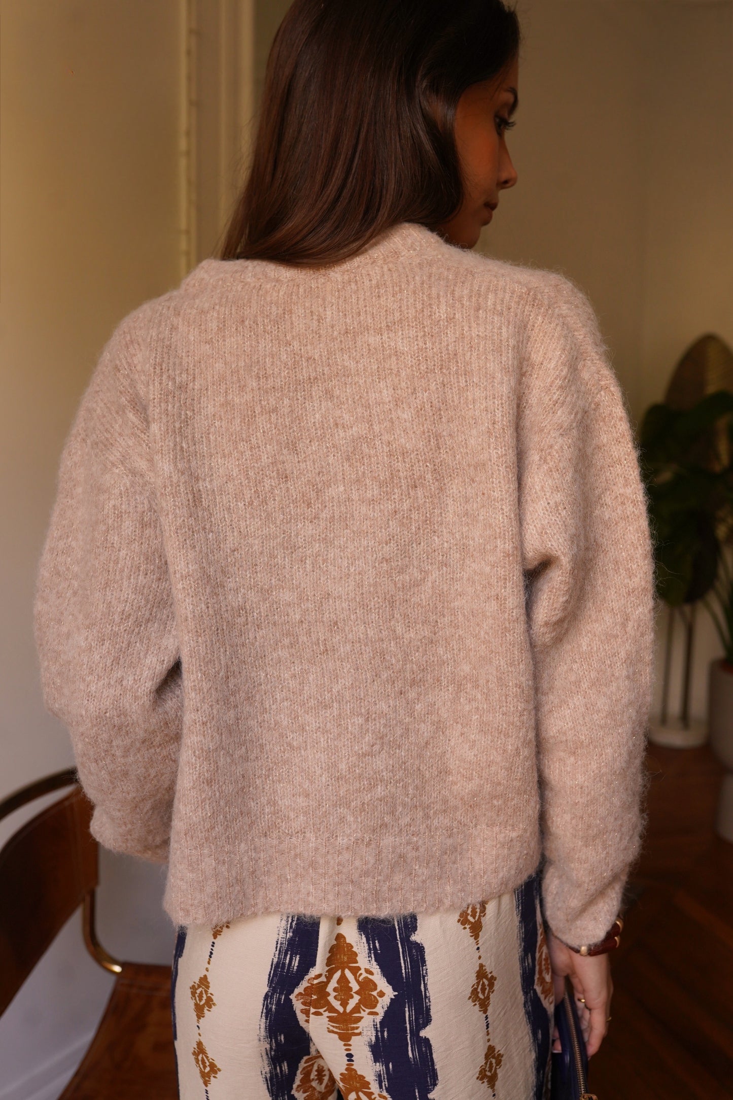 Sara taupe cardigan with gold buttons