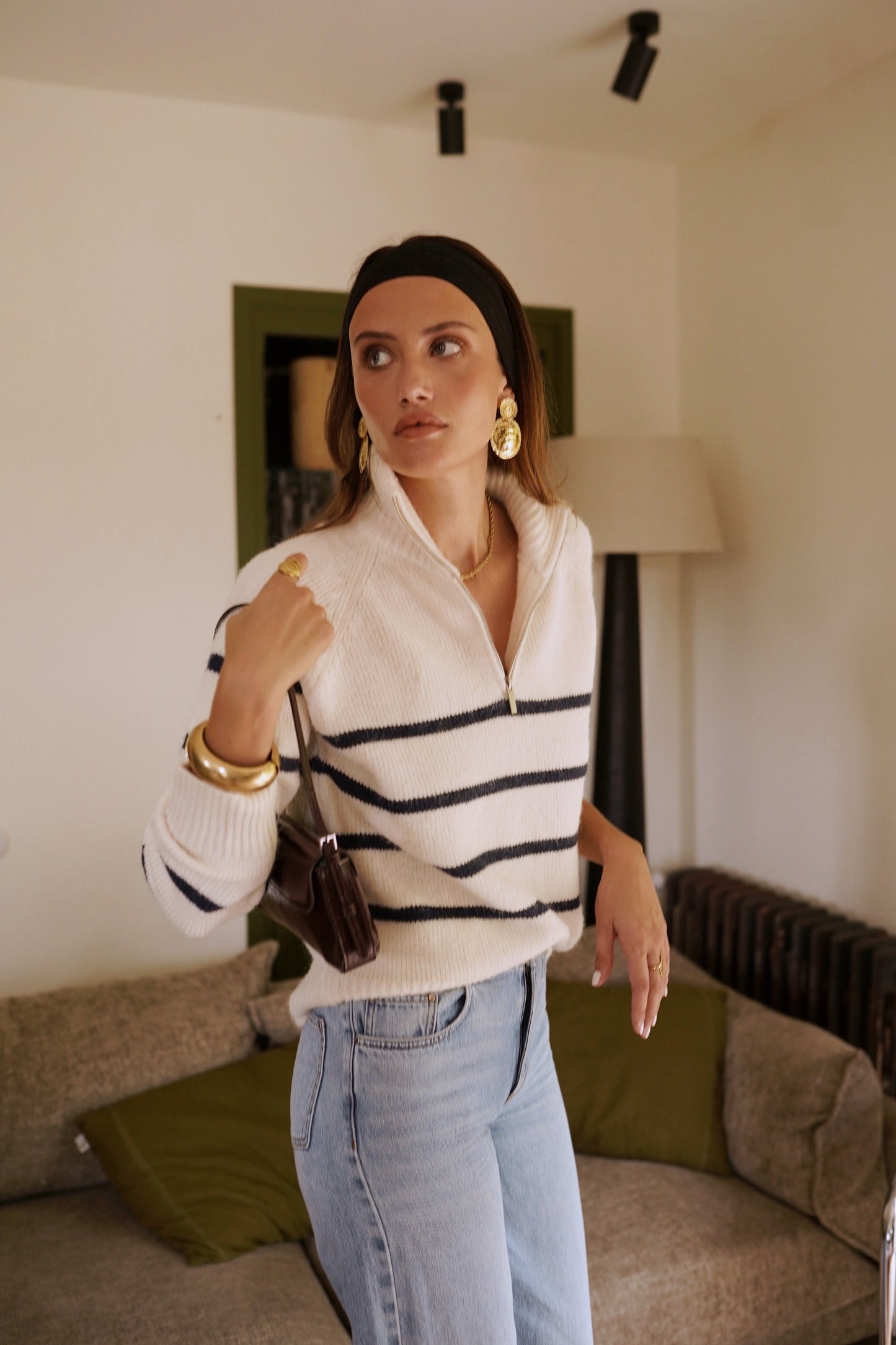 Piper classic stripe zip neck jumper