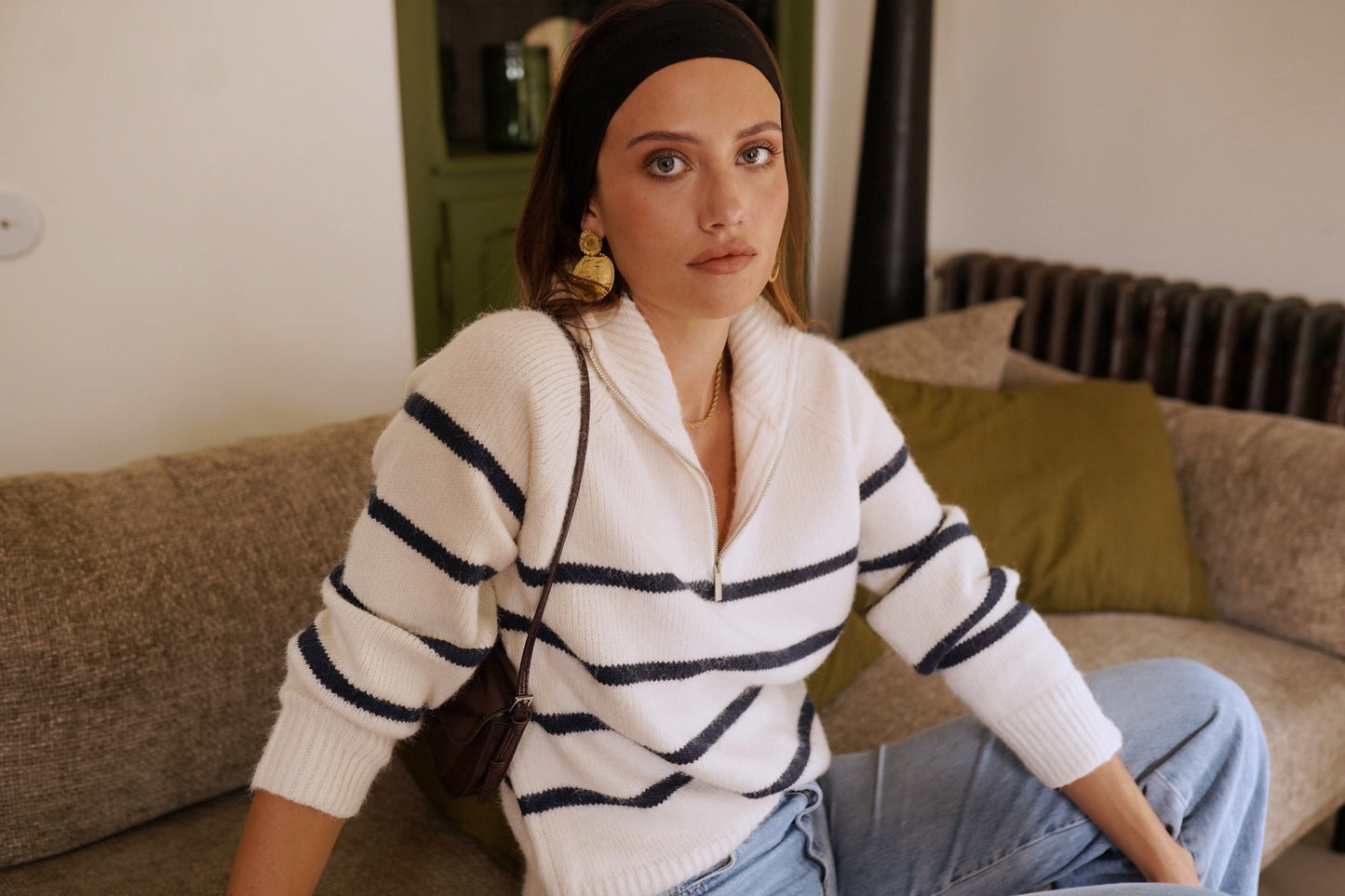 Piper classic stripe zip neck jumper