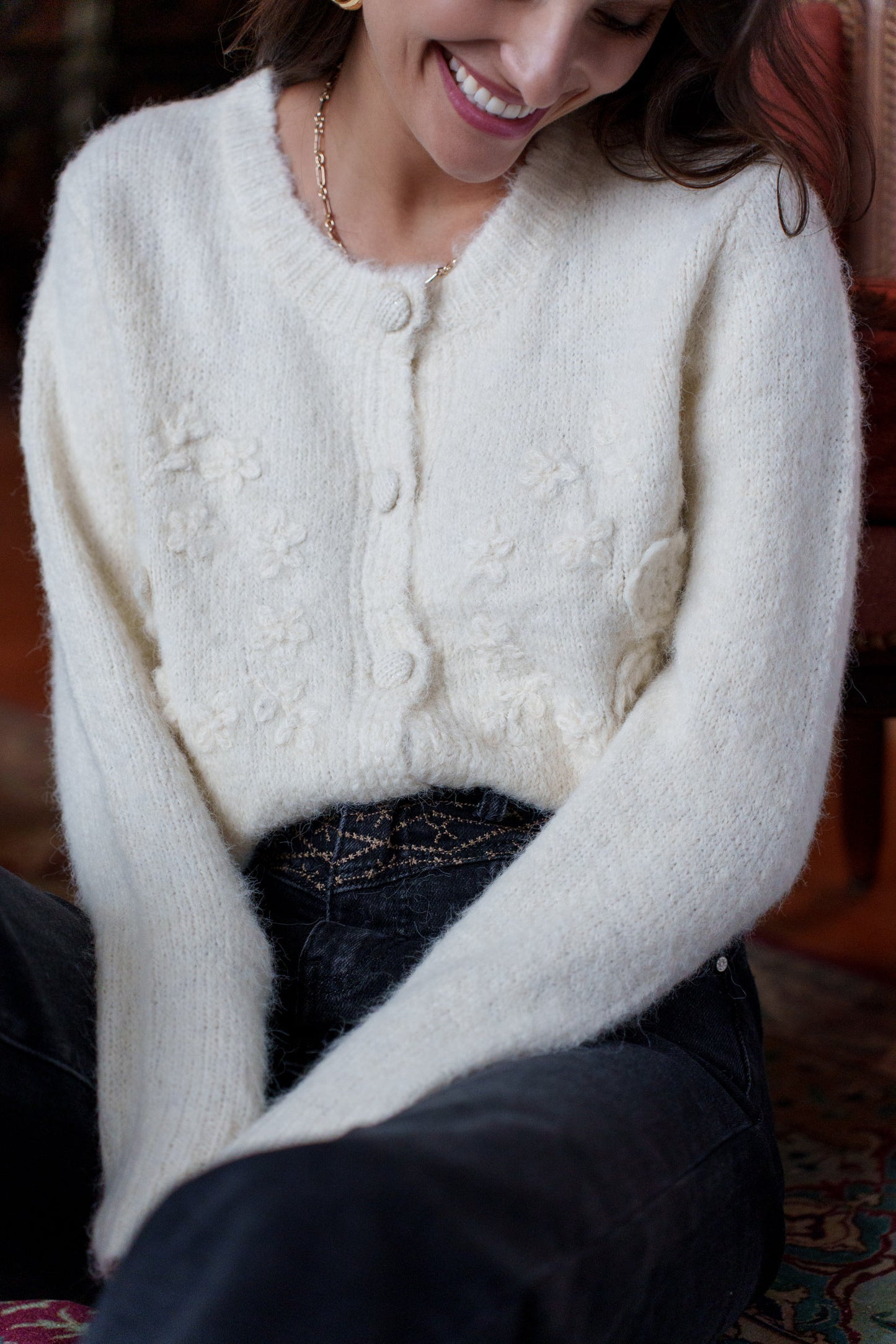 Laura mohair ivory cropped cardigan