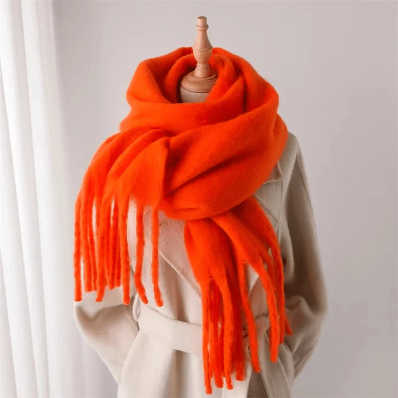 XL wool fluffy orange scarf